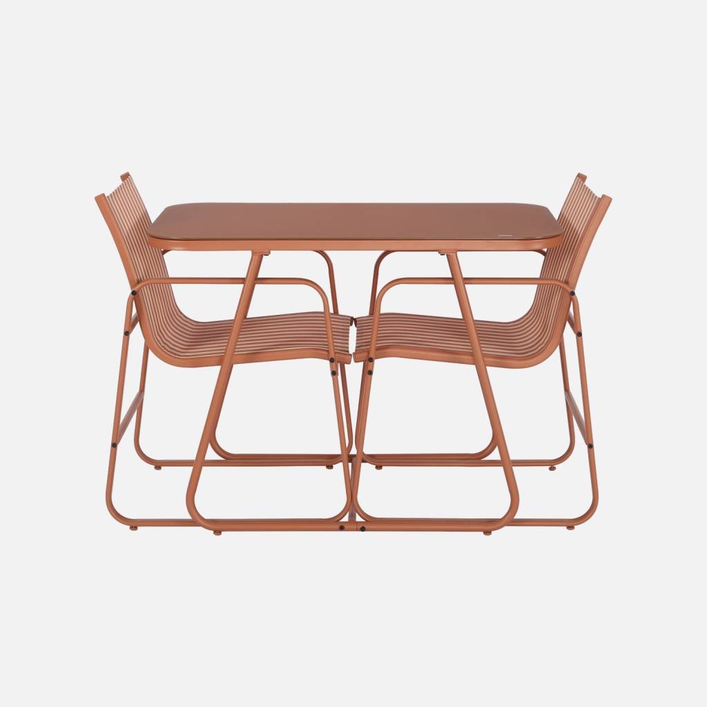 Mesa de jardim em aço com 2 cadeiras, Laranja