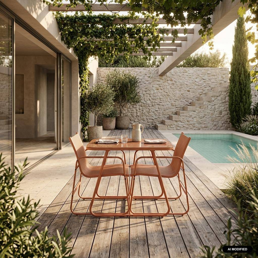 Tavolo da giardino in acciaio con sedute, Silvi, Arancione, 112.5x76.5x75.5 cm Photo1