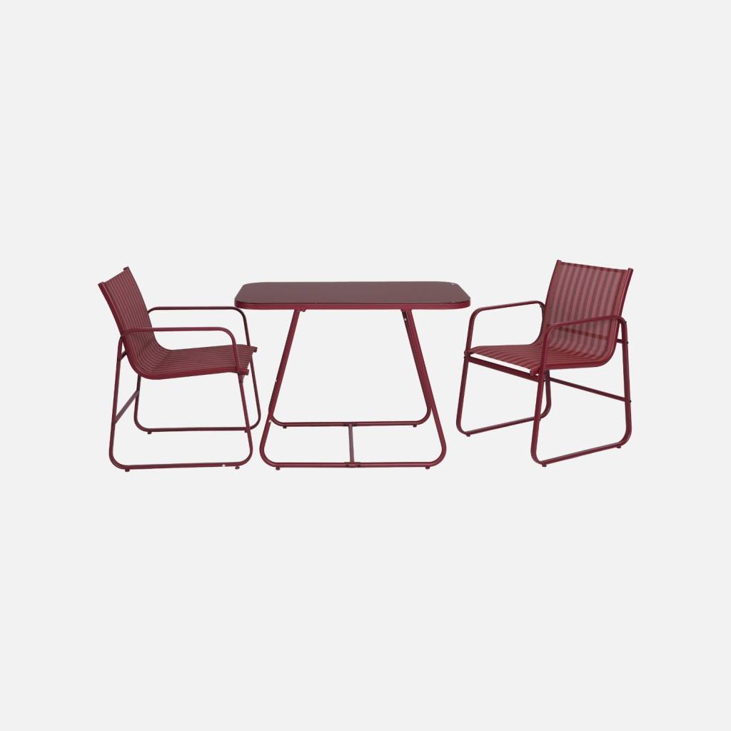 Mesa de jardim em aço com 2 cadeiras, Borgonha