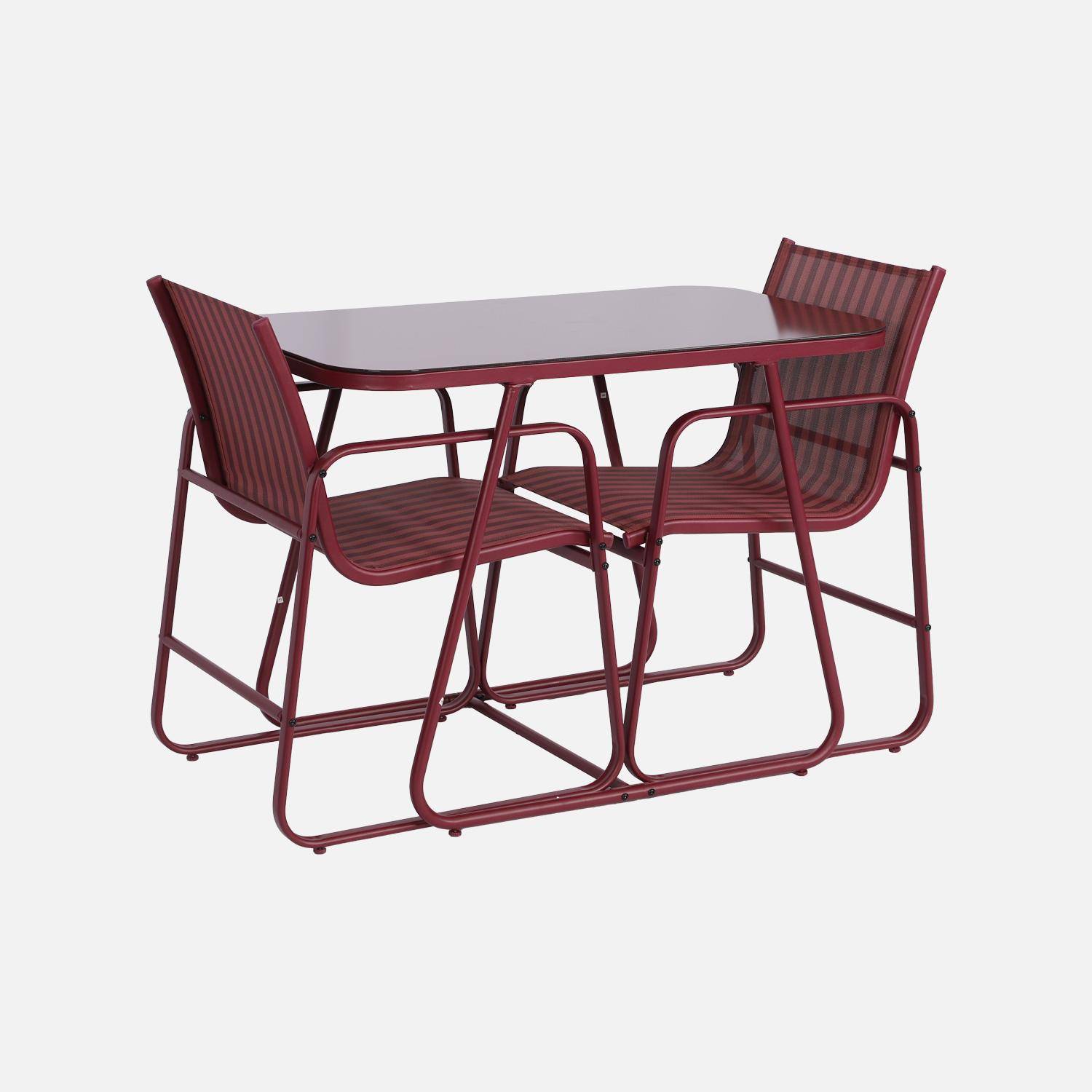Mesa de jardim em aço com 2 cadeiras, Silvi, Borgonha, 112.5x76.5x75.5 cm Photo3
