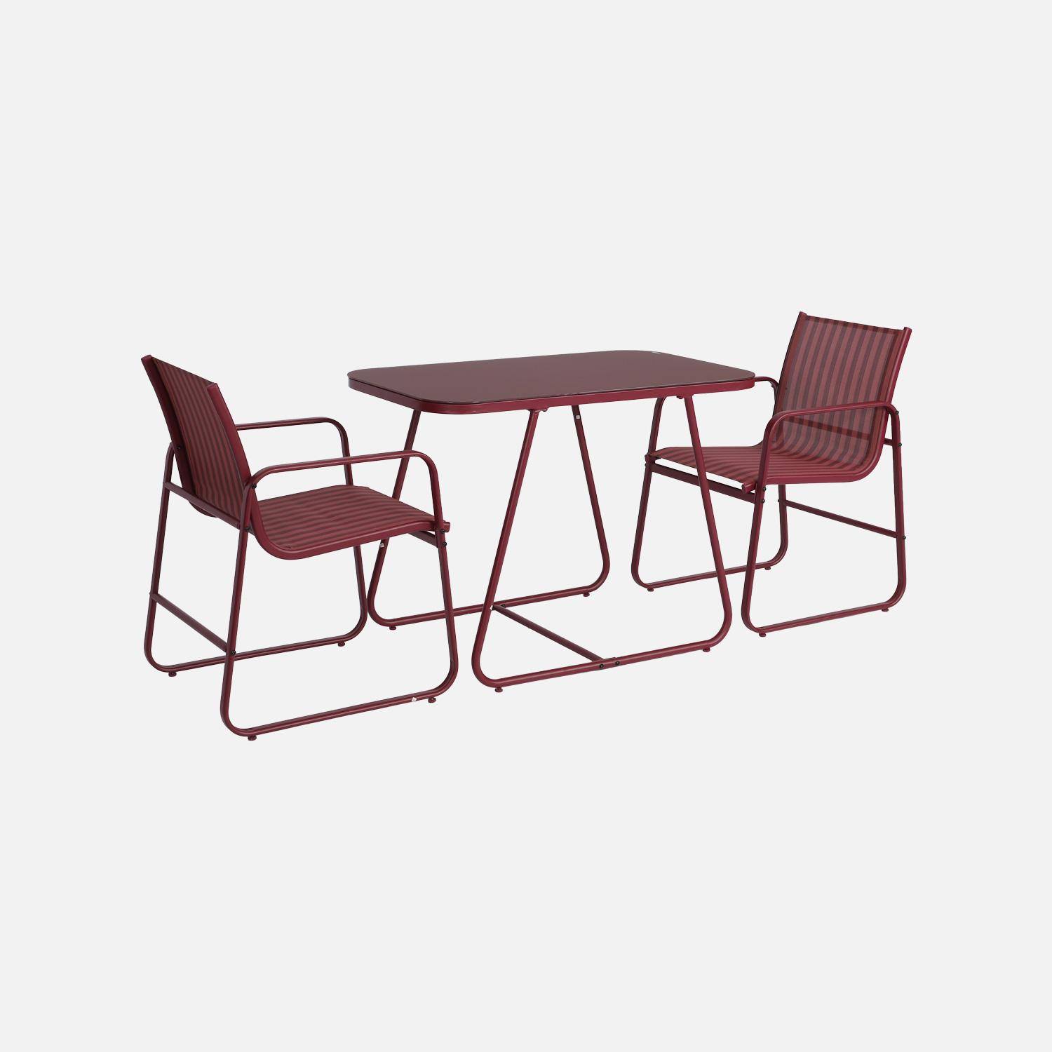 Mesa de jardim em aço com 2 cadeiras, Silvi, Borgonha, 112.5x76.5x75.5 cm,sweeek,Photo2