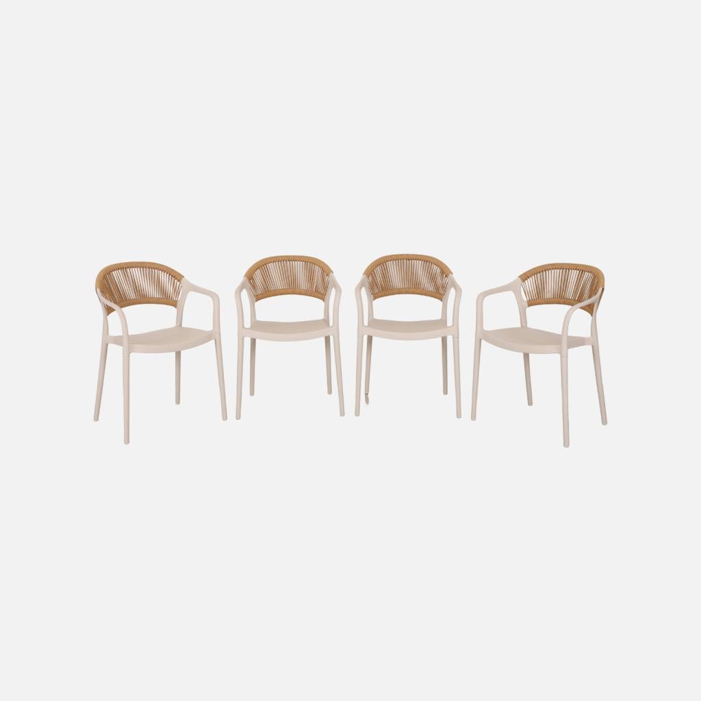 Cadeira de jardim empilhável com efeito de corda, set de 4, Natural