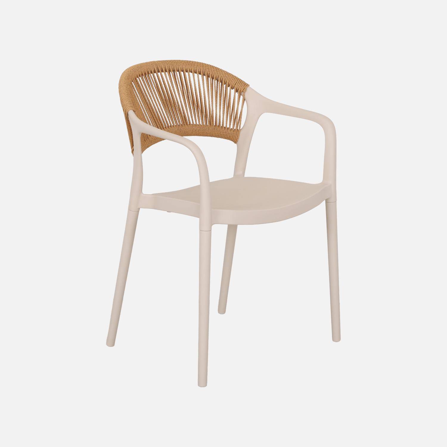 Chaise de jardin empilable avec effet corde naturel et beige (lot de 4) - Jovia Photo3