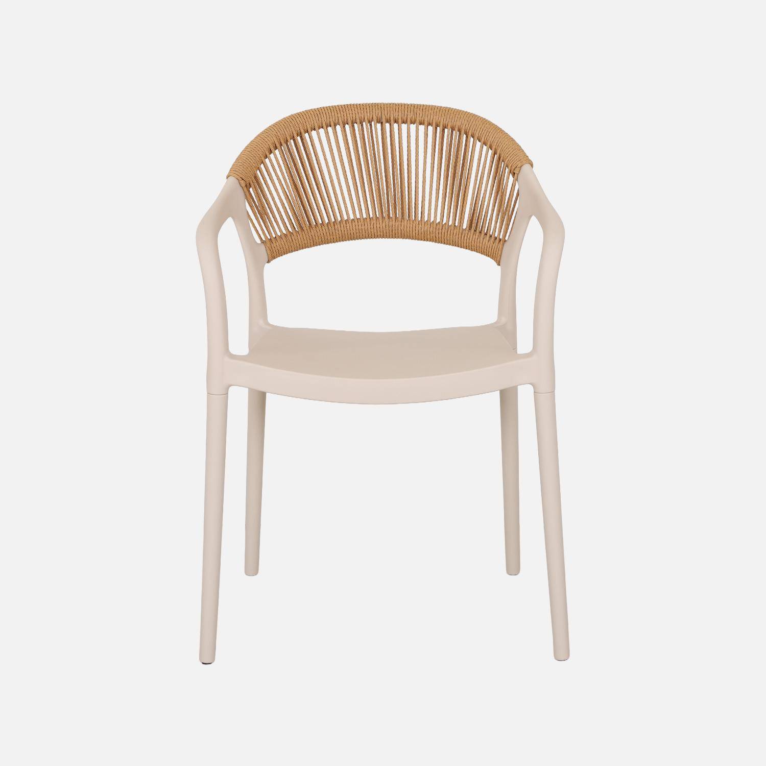 Chaise de jardin empilable avec effet corde naturel et beige (lot de 4) - Jovia Photo4