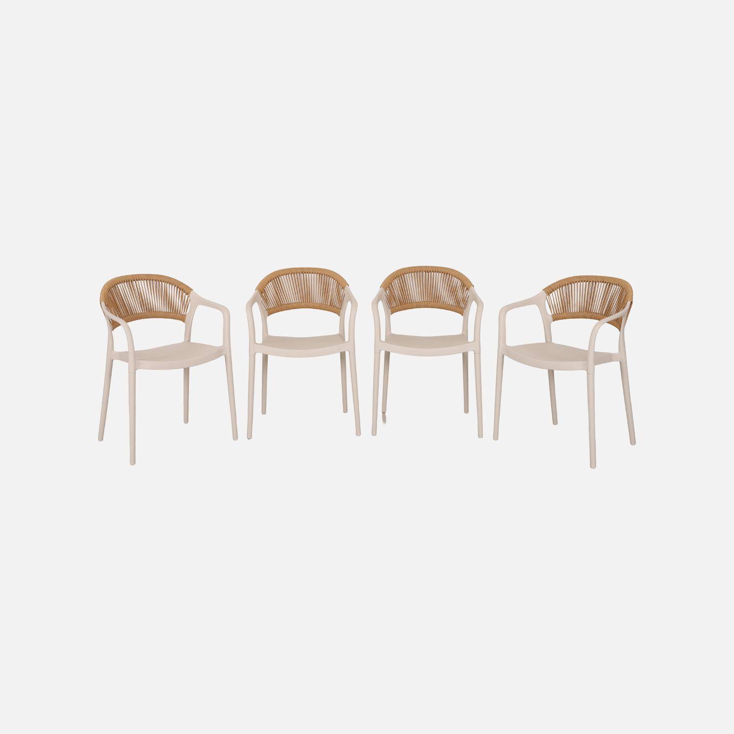 Chaise de jardin empilable avec effet corde naturel et beige (lot de 4) - Jovia Photo2