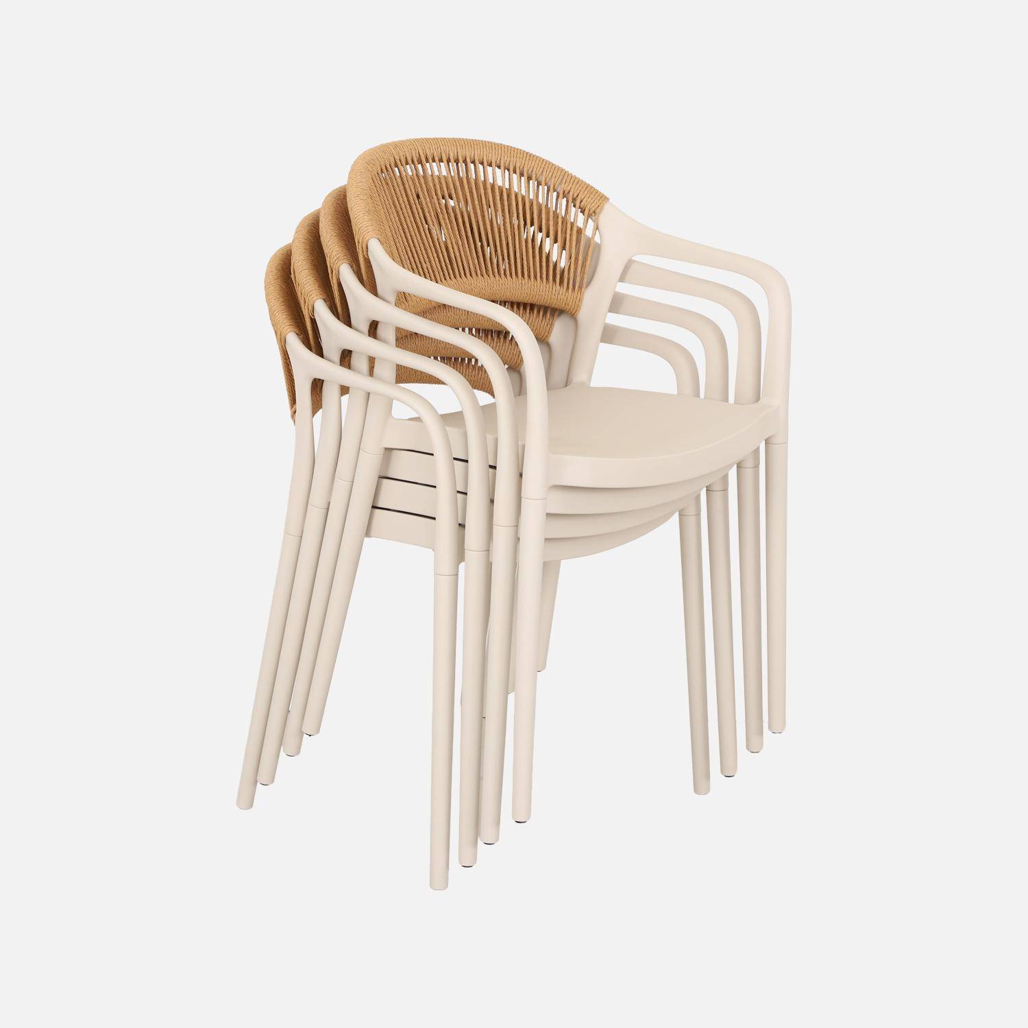 Chaise de jardin empilable avec effet corde naturel et beige (lot de 4) - Jovia Photo5
