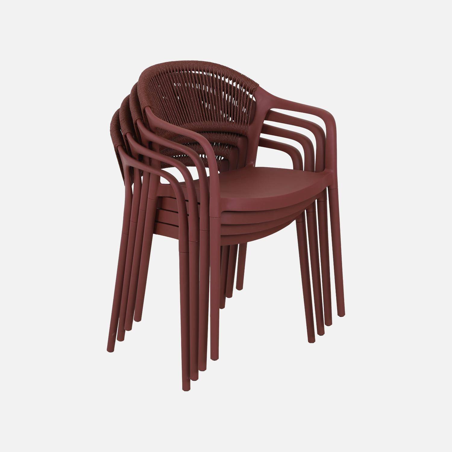 Chaise de jardin empilable avec effet corde bordeaux (lot de 4) - Jovia Photo4