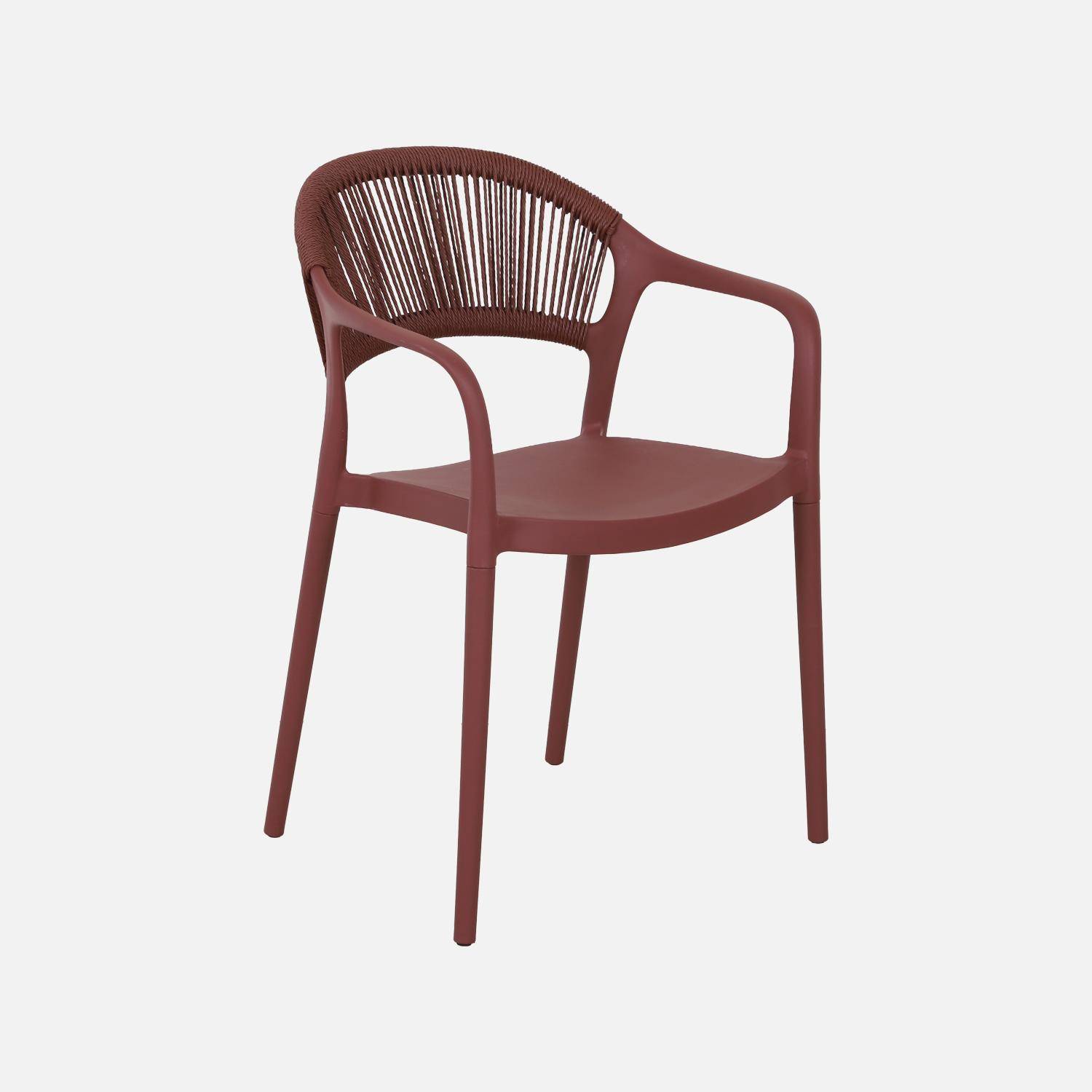 Chaise de jardin empilable avec effet corde bordeaux (lot de 4) - Jovia Photo2