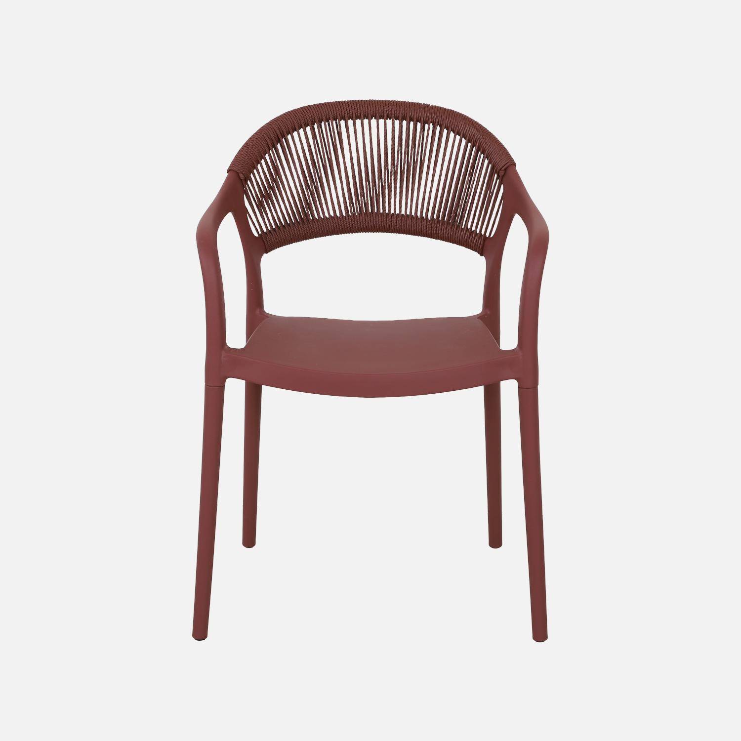 Chaise de jardin empilable avec effet corde bordeaux (lot de 4) - Jovia,sweeek,Photo3