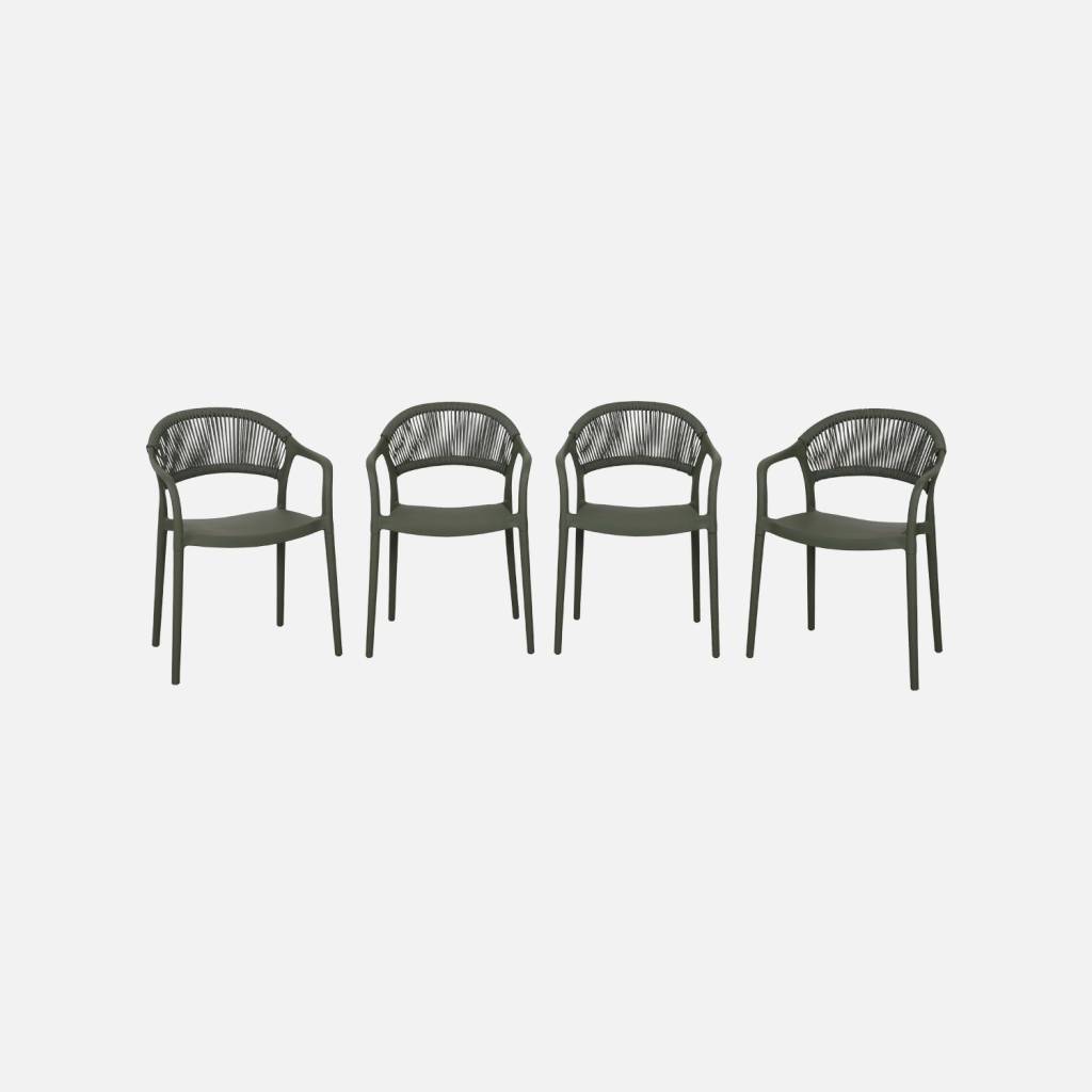 Cadeira de jardim empilhável com efeito de corda, set de 4, Verde caqui