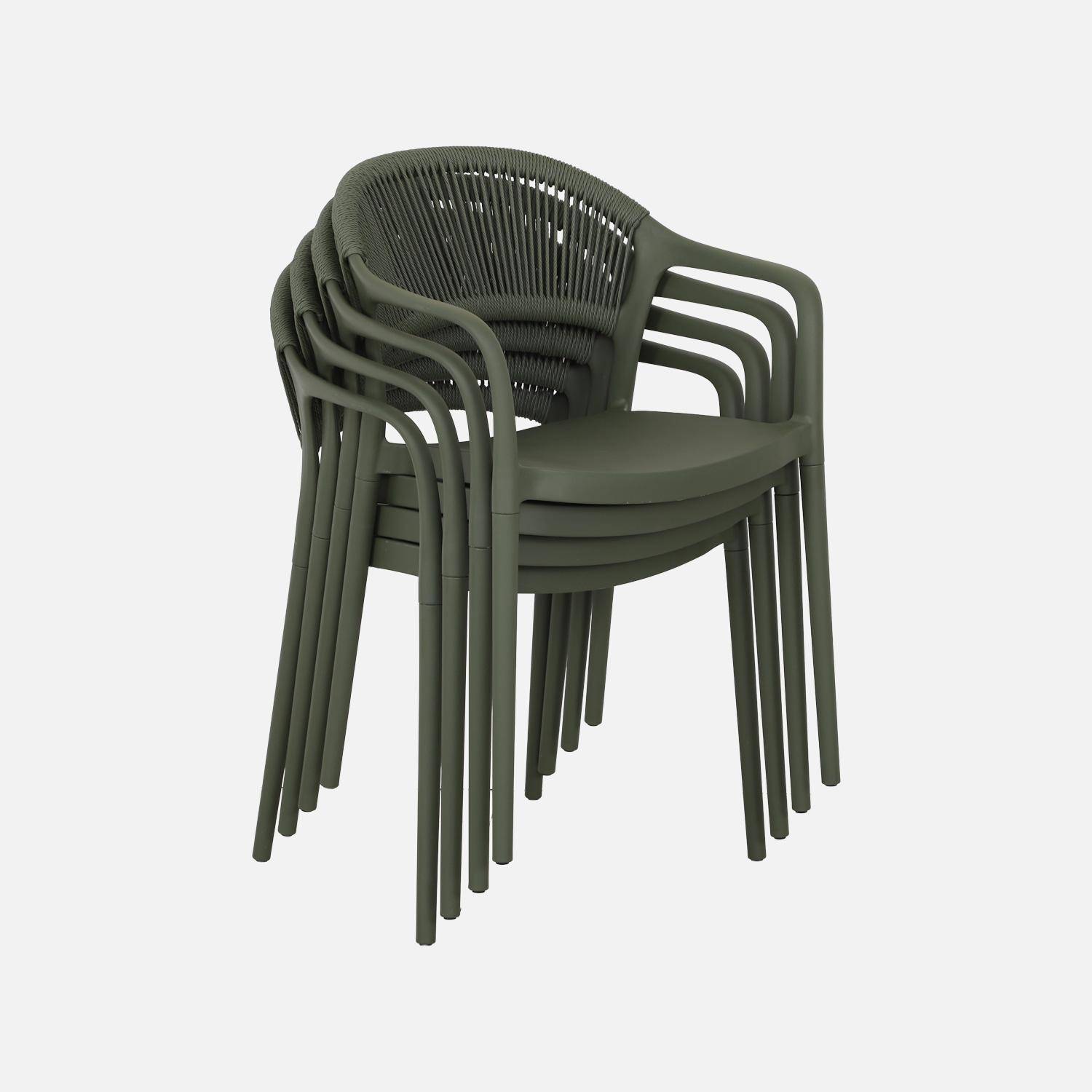 Chaise de jardin empilable avec effet corde kaki (lot de 4) - Jovia Photo5