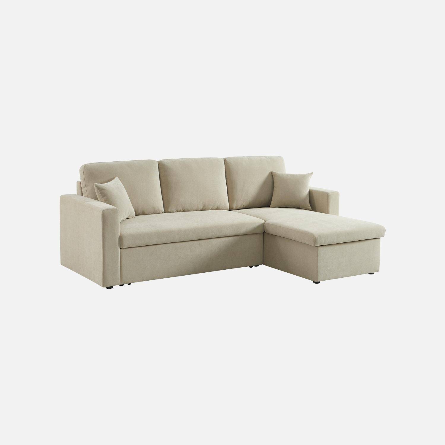 Canapé d'angle convertible réversible 3 places tissu chenille avec coffre beige - Ida Photo1