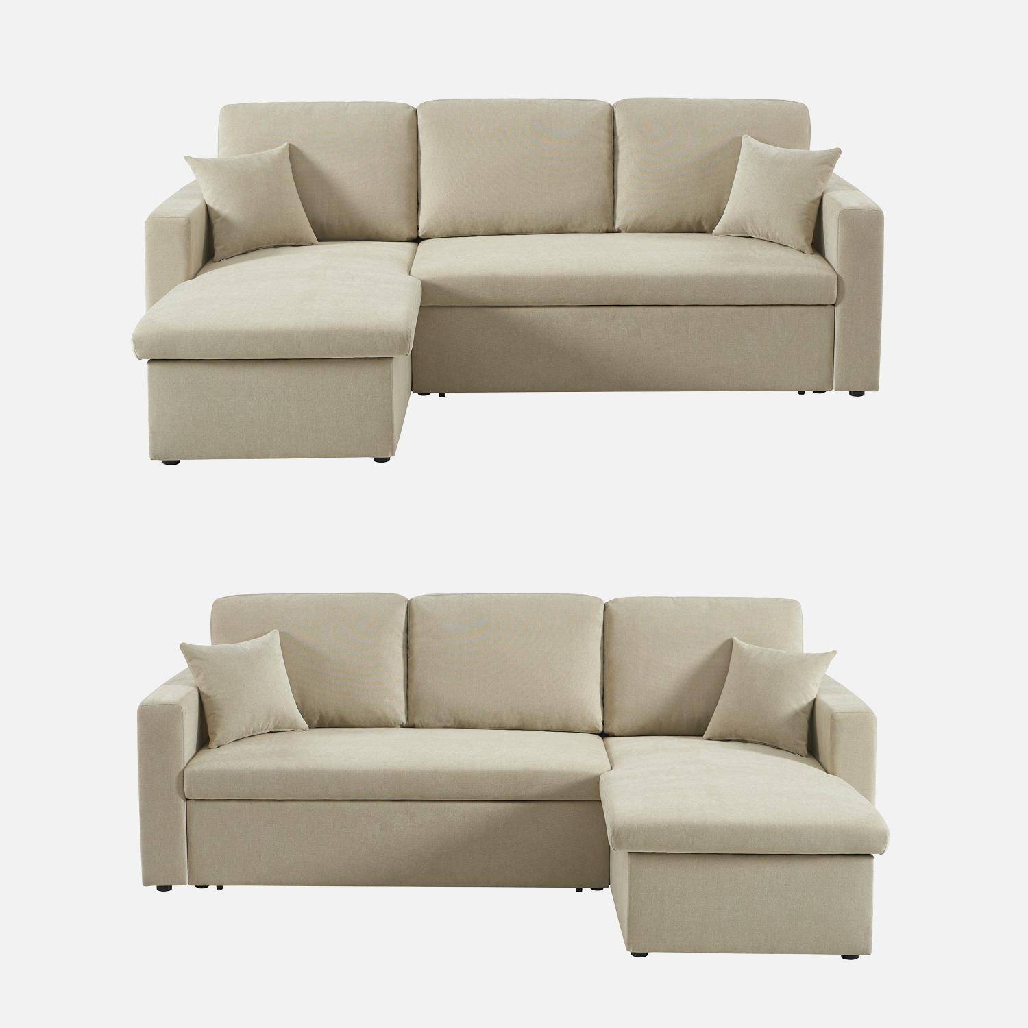 Canapé d'angle convertible réversible 3 places tissu chenille avec coffre beige - Ida Photo2