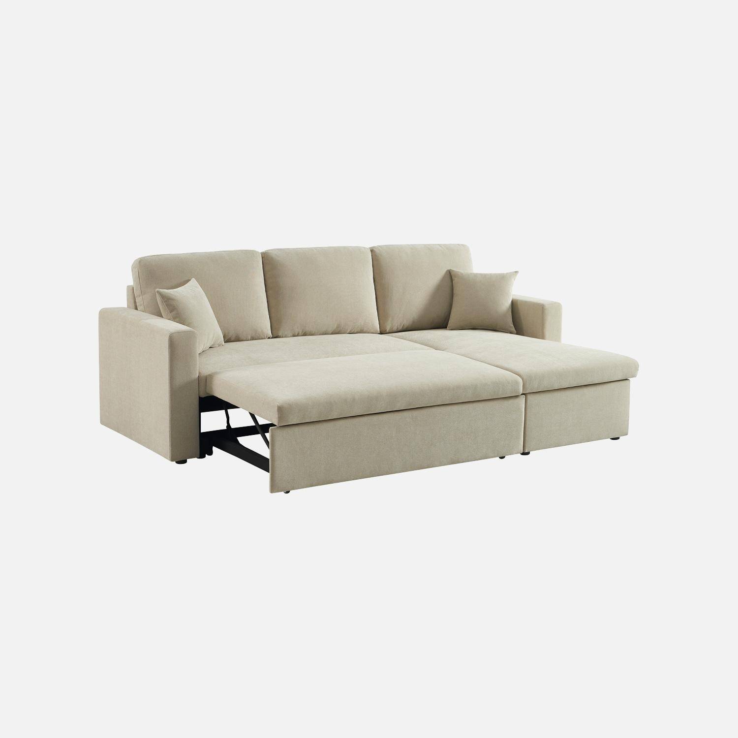 Canapé d'angle convertible réversible 3 places tissu chenille avec coffre beige - Ida Photo4