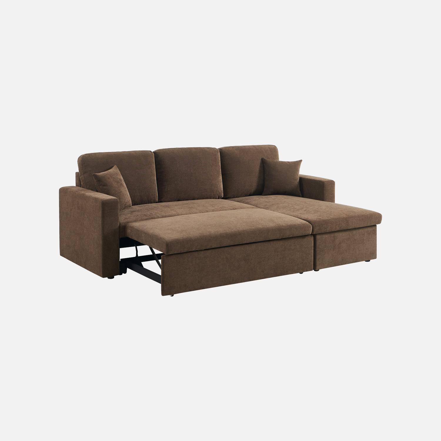 Canapé d'angle convertible réversible 3 places tissu chenille avec coffre marron - Ida Photo4