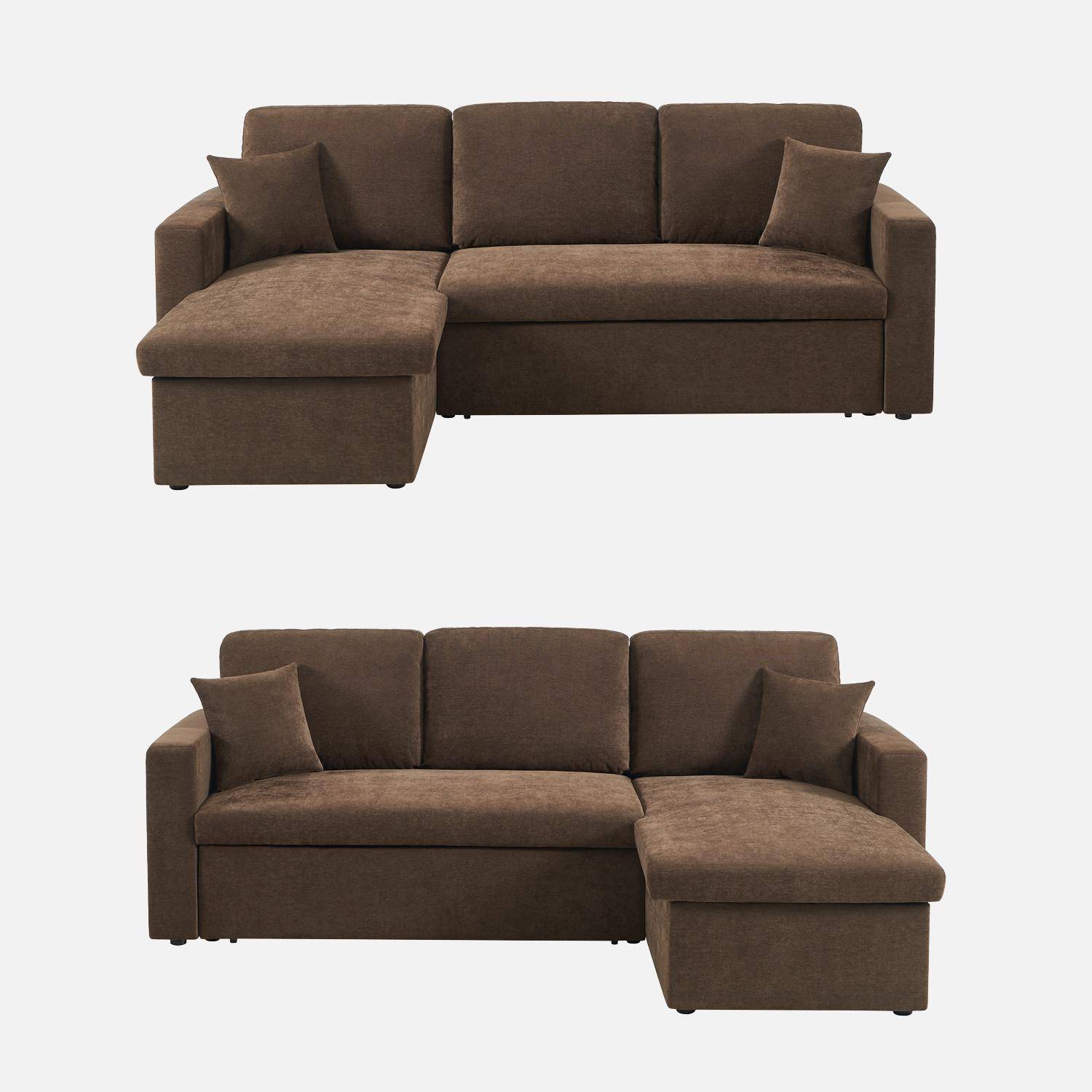Canapé d'angle convertible réversible 3 places tissu chenille avec coffre marron - Ida Photo2