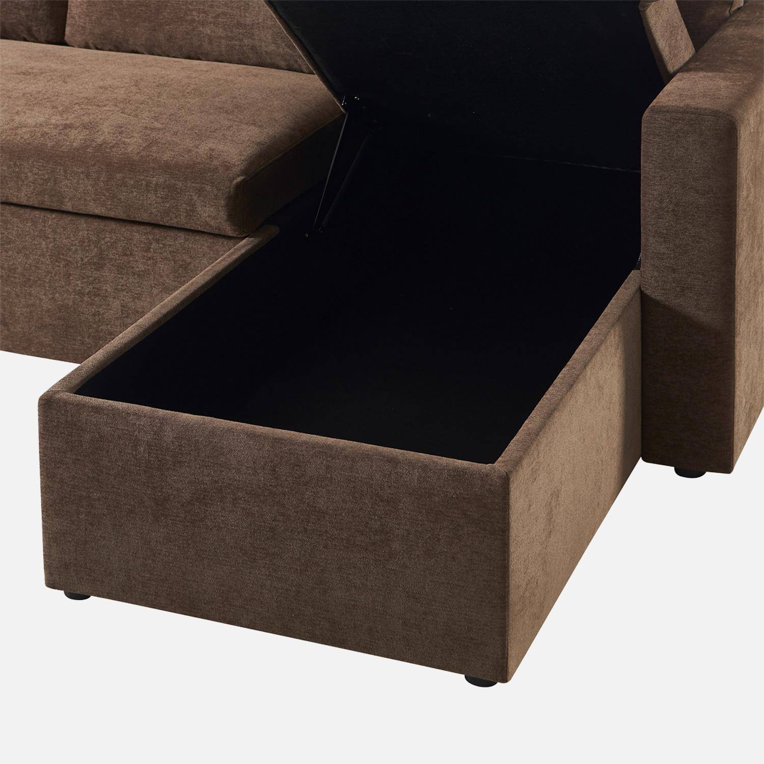 Canapé d'angle convertible réversible 3 places tissu chenille avec coffre marron - Ida Photo5