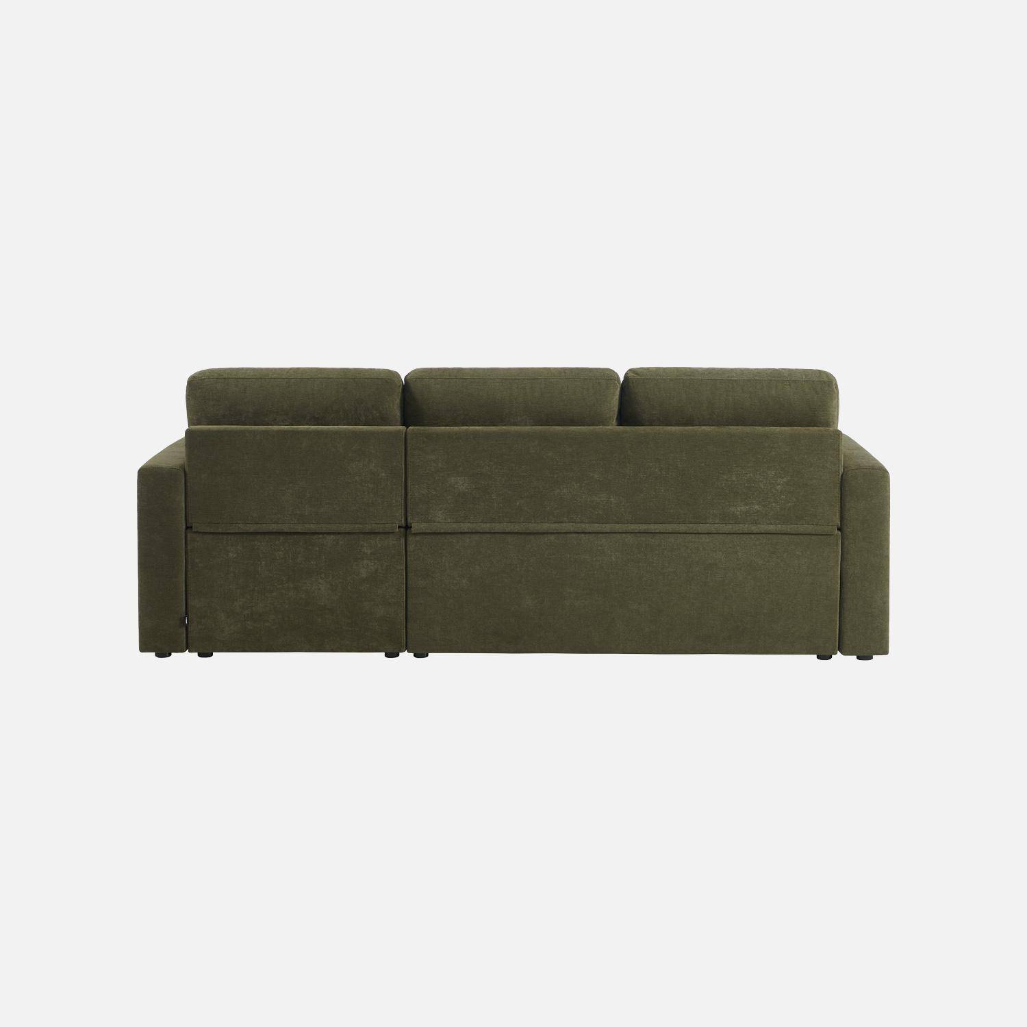 Canapé d'angle convertible réversible 3 places tissu chenille avec coffre kaki - Ida Photo3