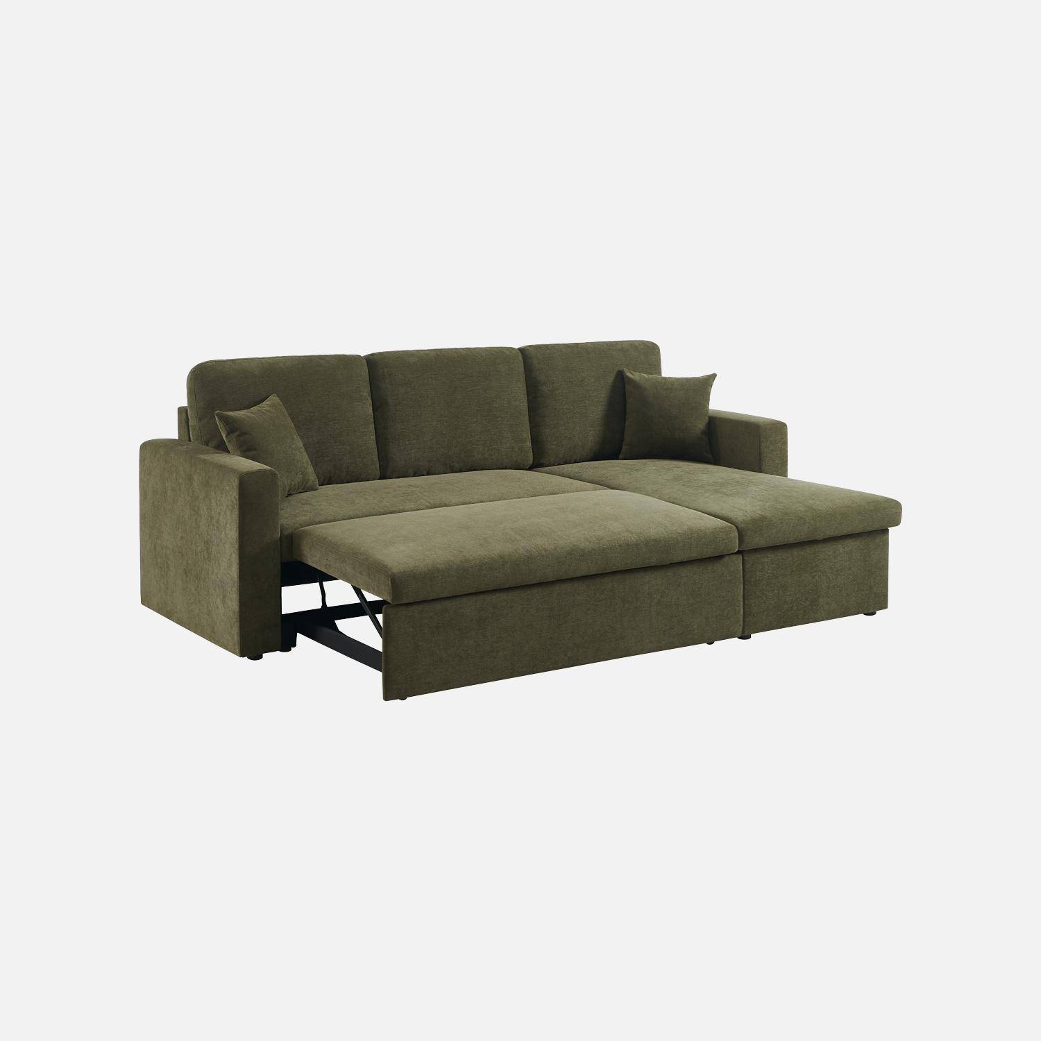 Canapé d'angle convertible réversible 3 places tissu chenille avec coffre kaki - Ida Photo4
