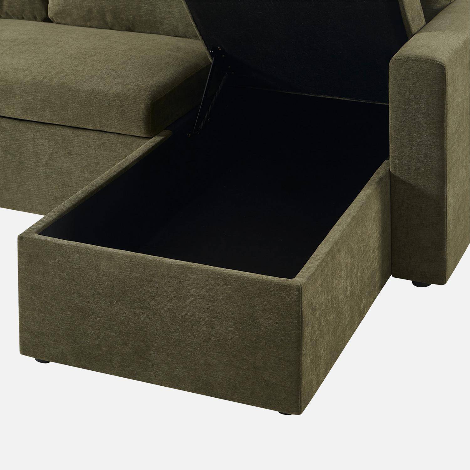 Canapé d'angle convertible réversible 3 places tissu chenille avec coffre kaki - Ida,sweeek,Photo5