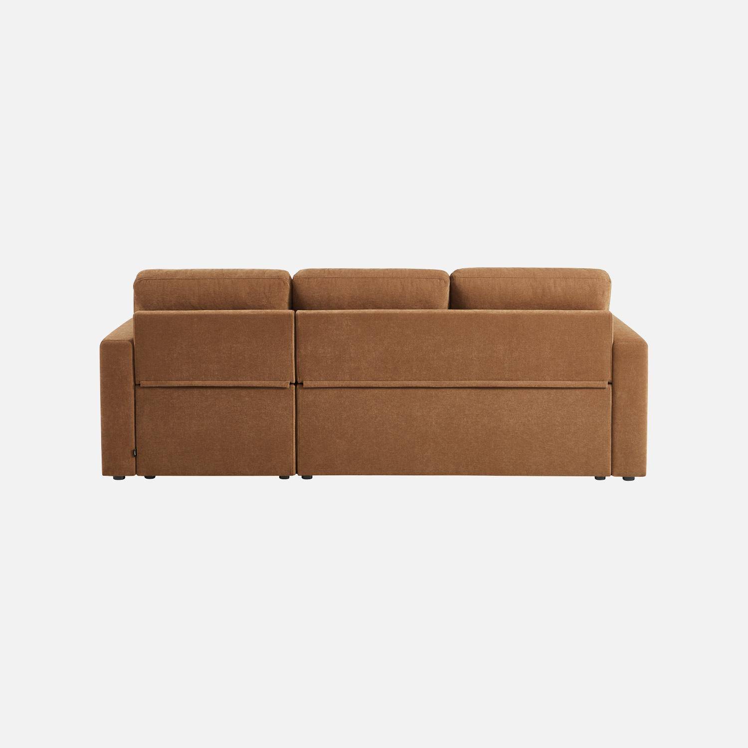 Divano angolare convertibile reversibile in tessuto ciniglia con contenitore, 3 posti , Ida, Terracotta, 220x146x83 cm Photo3
