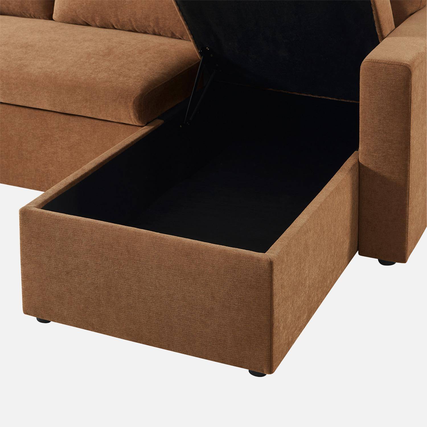 Divano angolare convertibile reversibile in tessuto ciniglia con contenitore, 3 posti , Ida, Terracotta, 220x146x83 cm Photo5