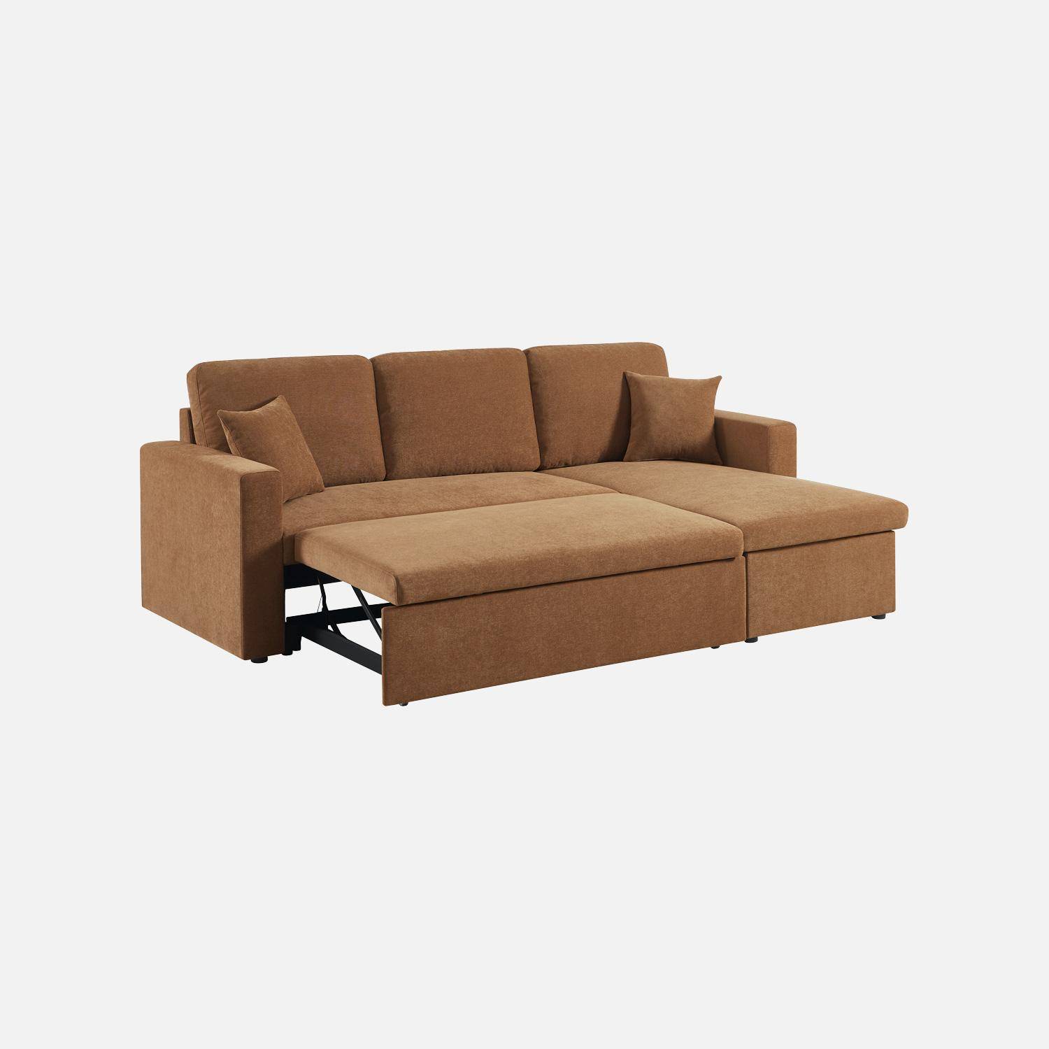 Divano angolare convertibile reversibile in tessuto ciniglia con contenitore, 3 posti , Ida, Terracotta, 220x146x83 cm Photo4