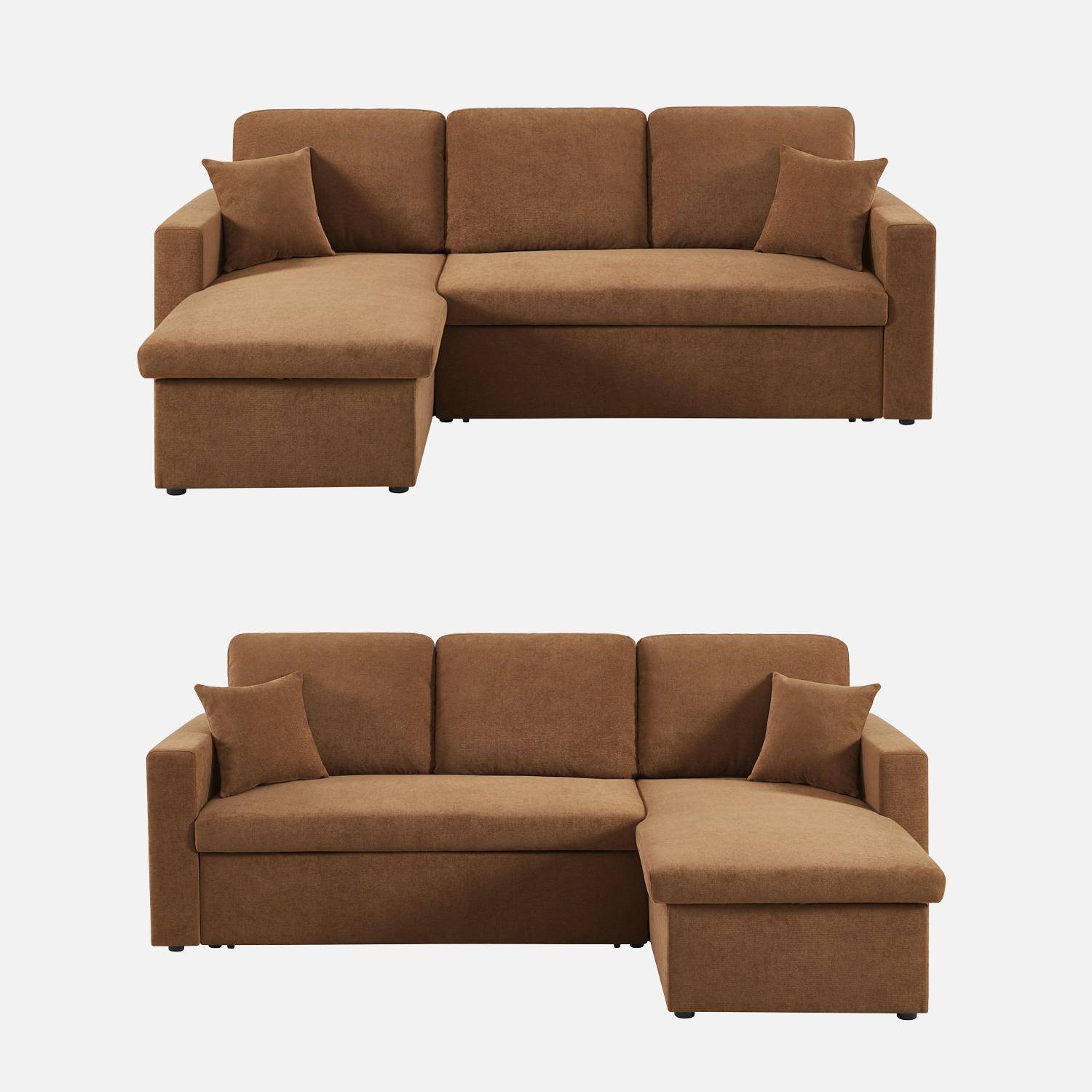 Divano angolare convertibile reversibile in tessuto ciniglia con contenitore, 3 posti , Ida, Terracotta, 220x146x83 cm Photo2