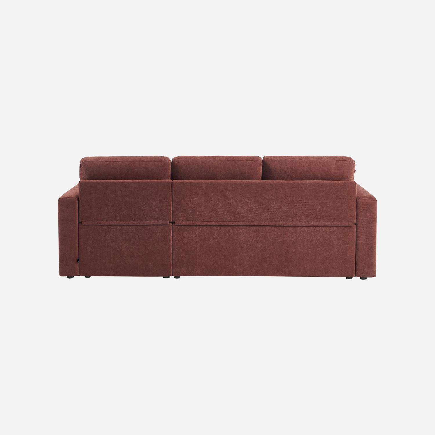 Canapé d'angle convertible réversible 3 places tissu chenille avec coffre brique - Ida Photo3