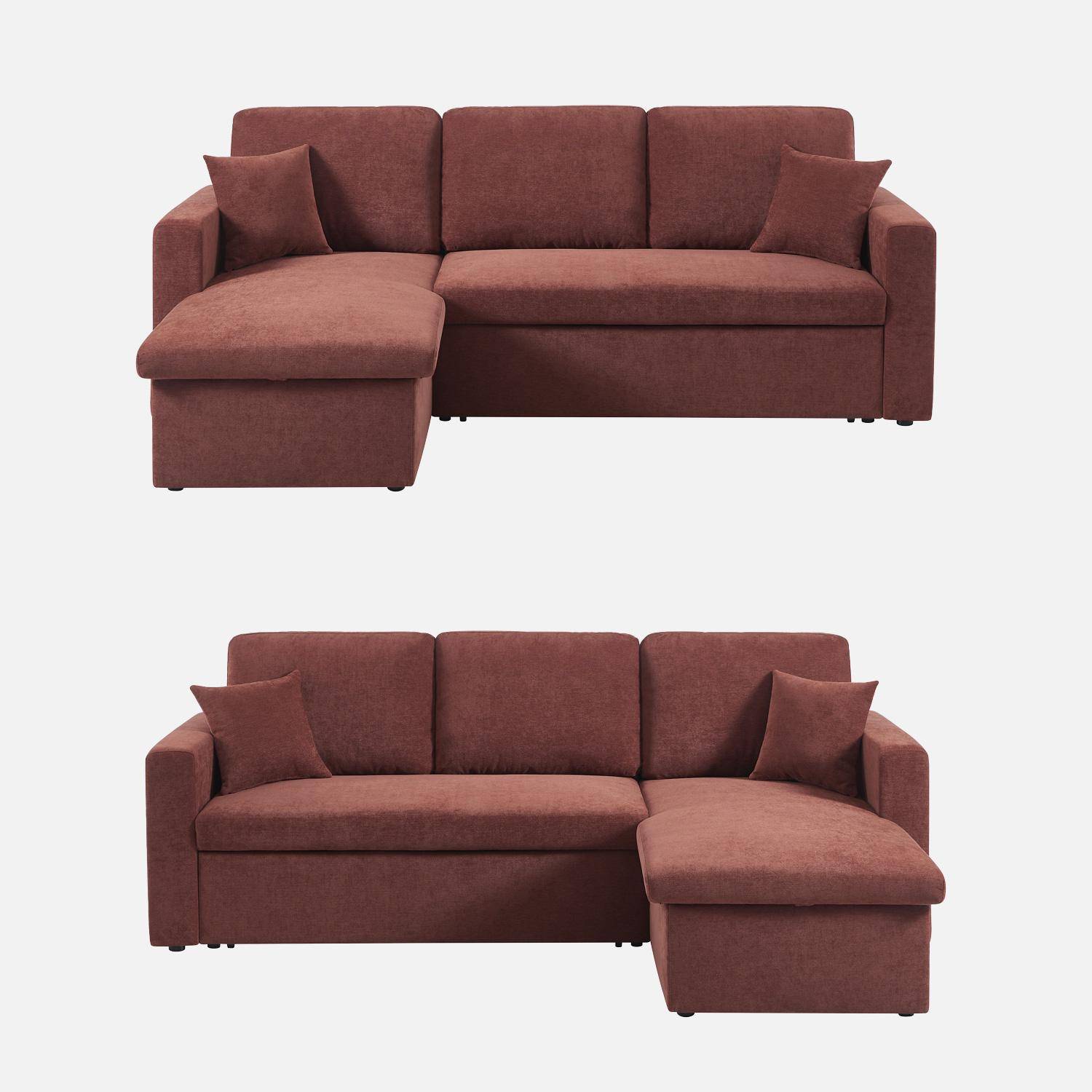 Canapé d'angle convertible réversible 3 places tissu chenille avec coffre brique - Ida Photo2