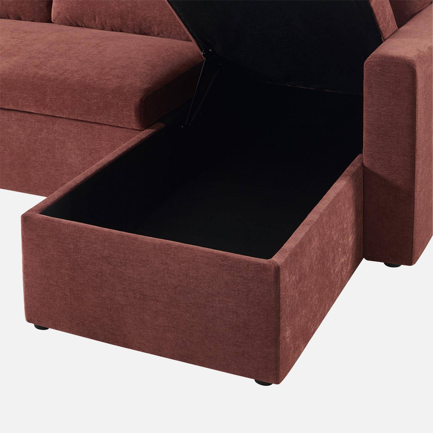 Canapé d'angle convertible réversible 3 places tissu chenille avec coffre brique - Ida Photo5