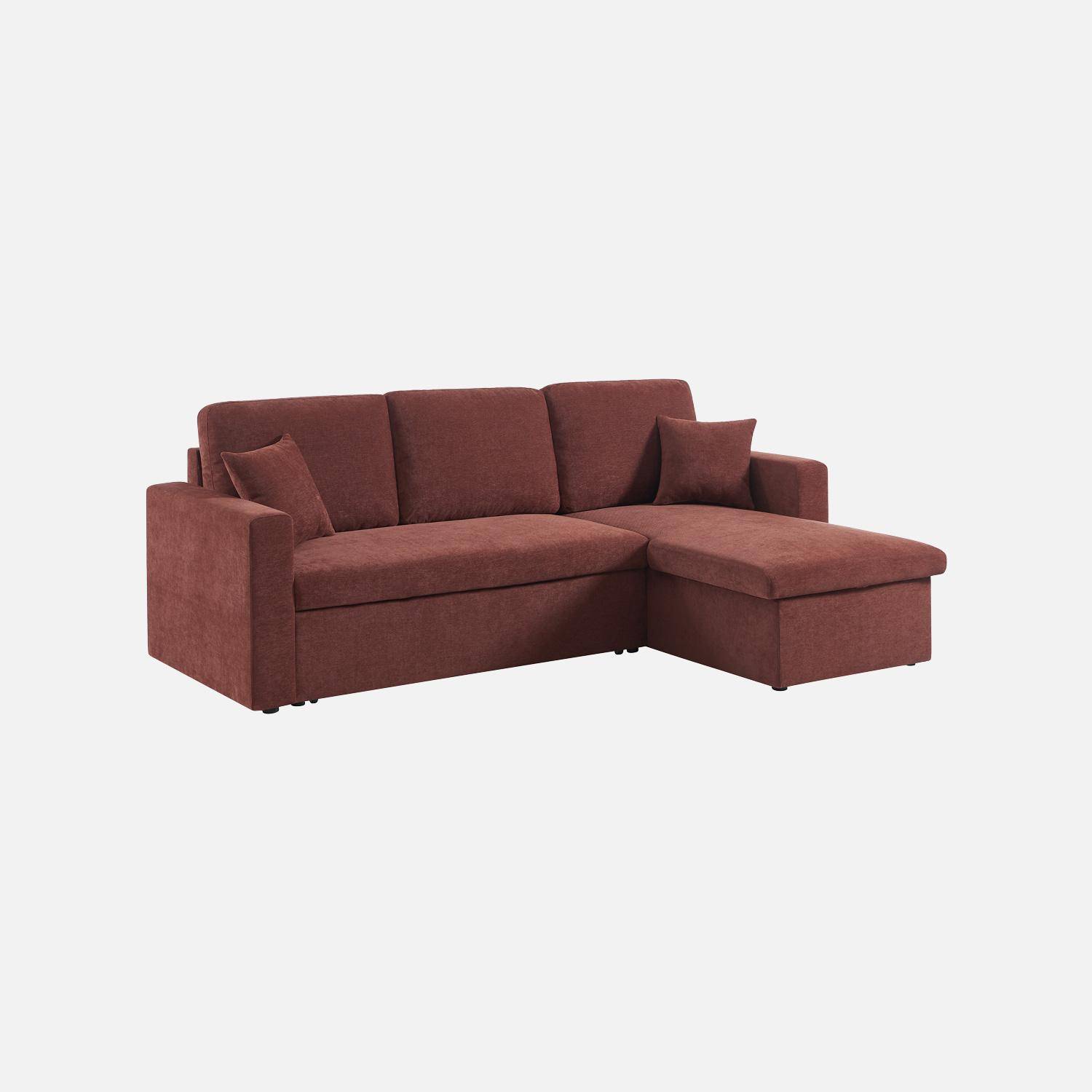 Canapé d'angle convertible réversible 3 places tissu chenille avec coffre brique - Ida Photo1