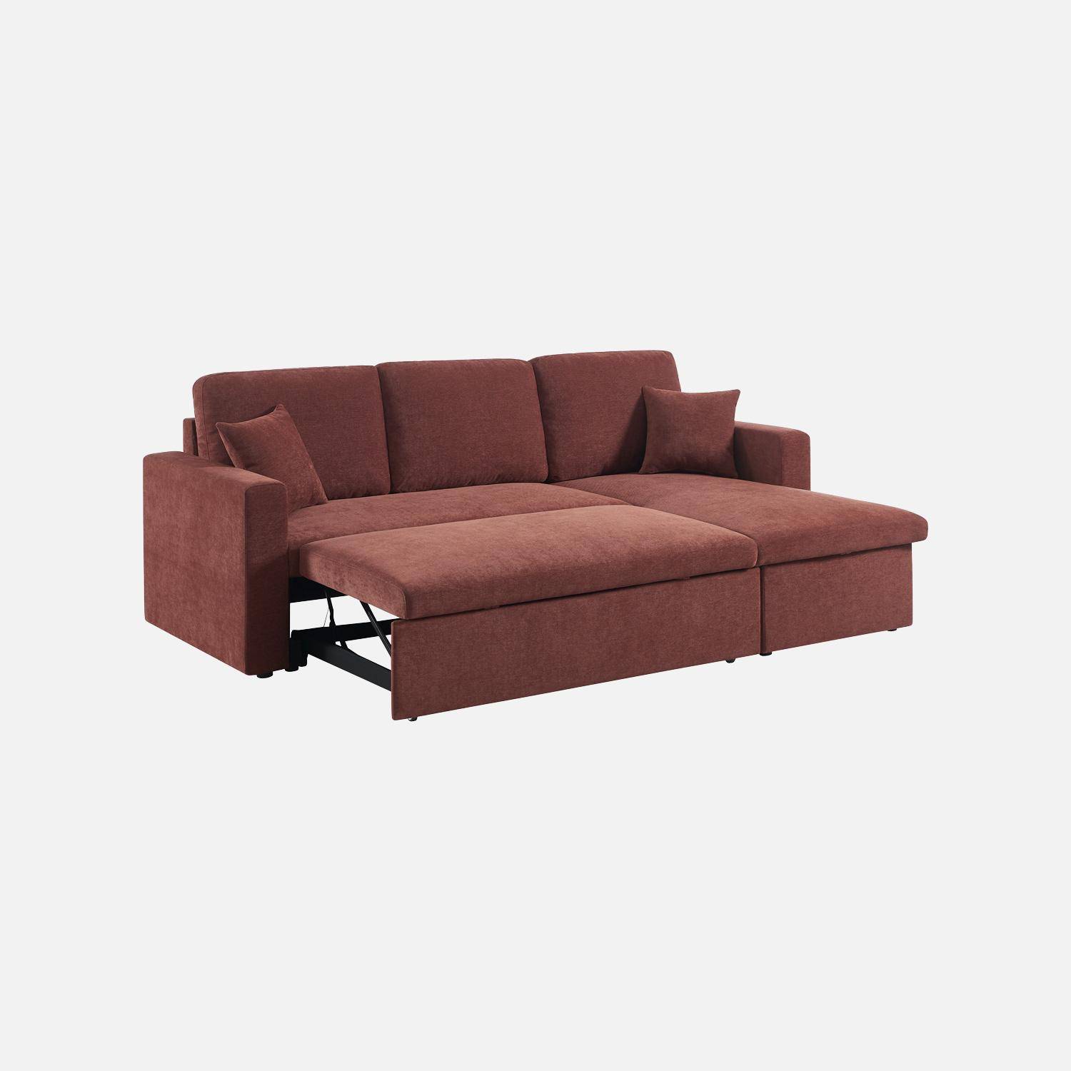 Canapé d'angle convertible réversible 3 places tissu chenille avec coffre brique - Ida Photo4