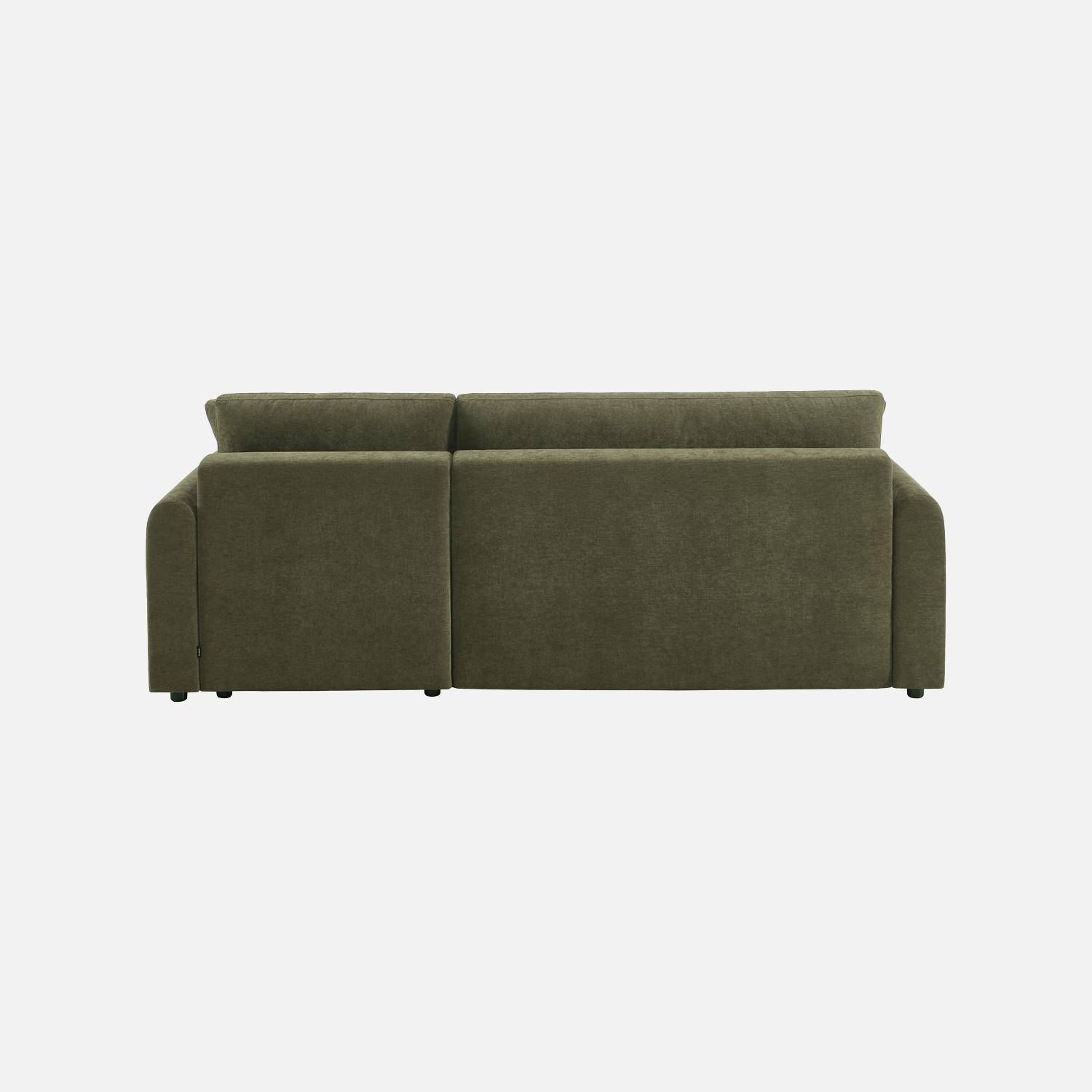 Divano angolare convertibile in tessuto ciniglia con contenitore, 3 posti, Berlin, Verde kaki, 205x142x78 cm Photo3