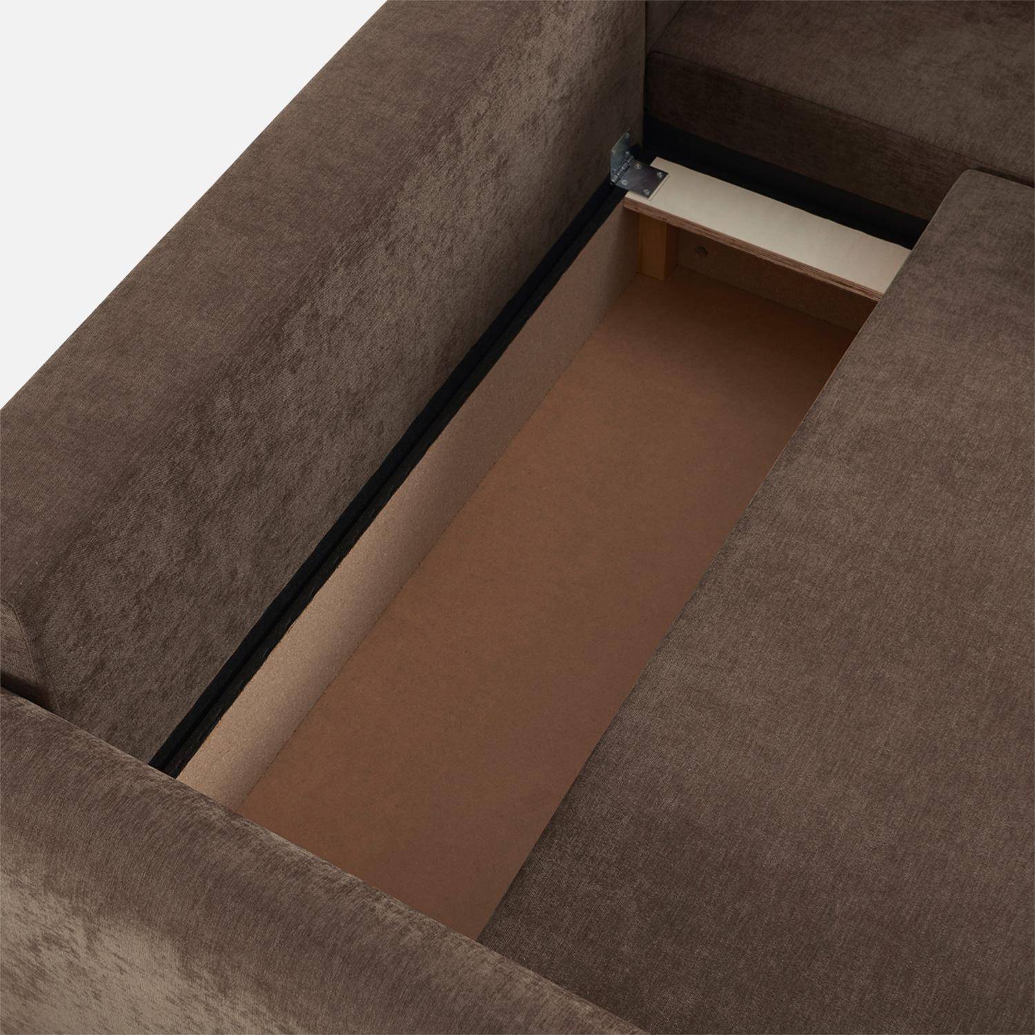 Divano angolare convertibile in tessuto ciniglia con contenitore, 3 posti, Berlin, Marrone, 205x142x78 cm,sweeek,Photo5