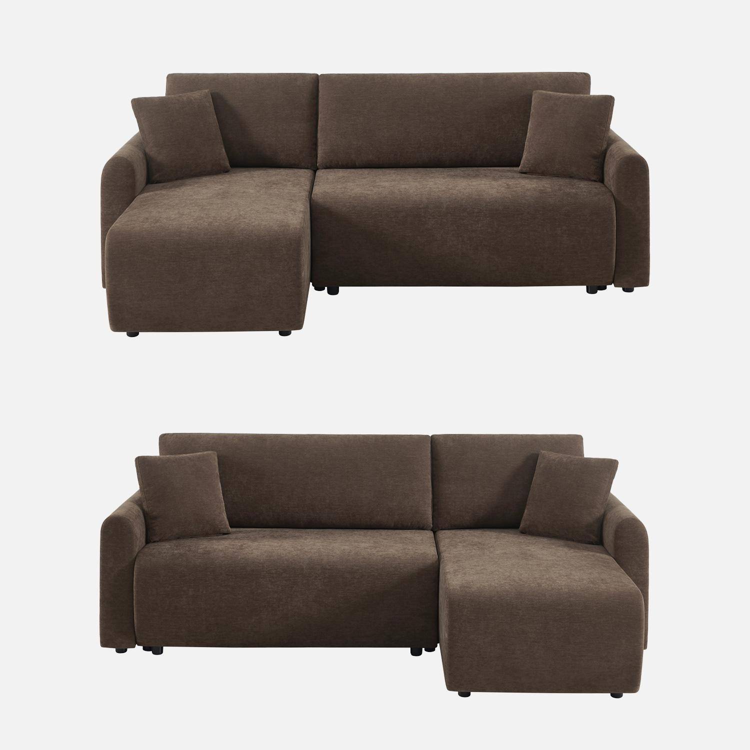Divano angolare convertibile in tessuto ciniglia con contenitore, 3 posti, Berlin, Marrone, 205x142x78 cm,sweeek,Photo2