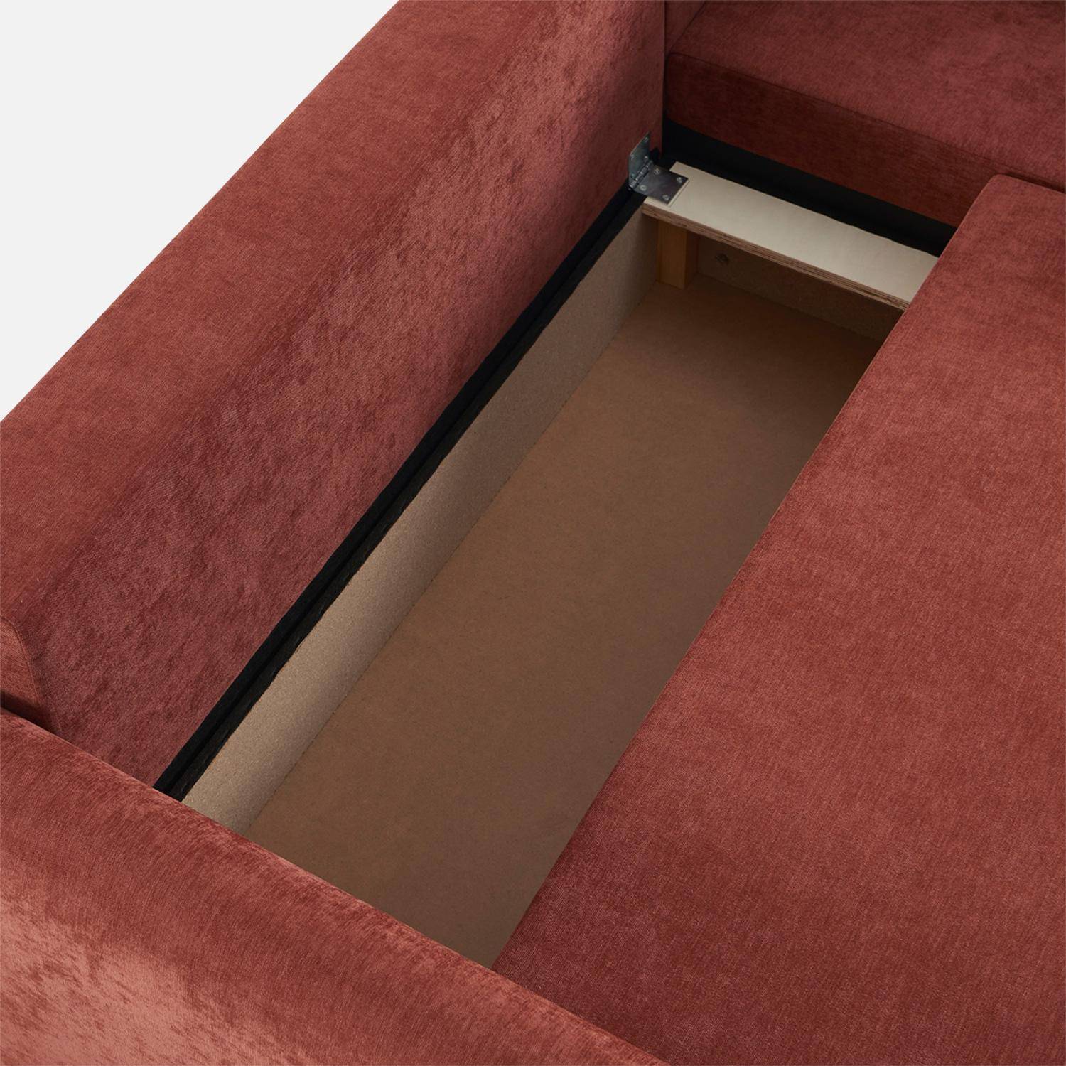 Sofá de canto reversível de tecido chenille com baú, 3 lugares, Berlin, Tijolo, 205x142x78 cm Photo5