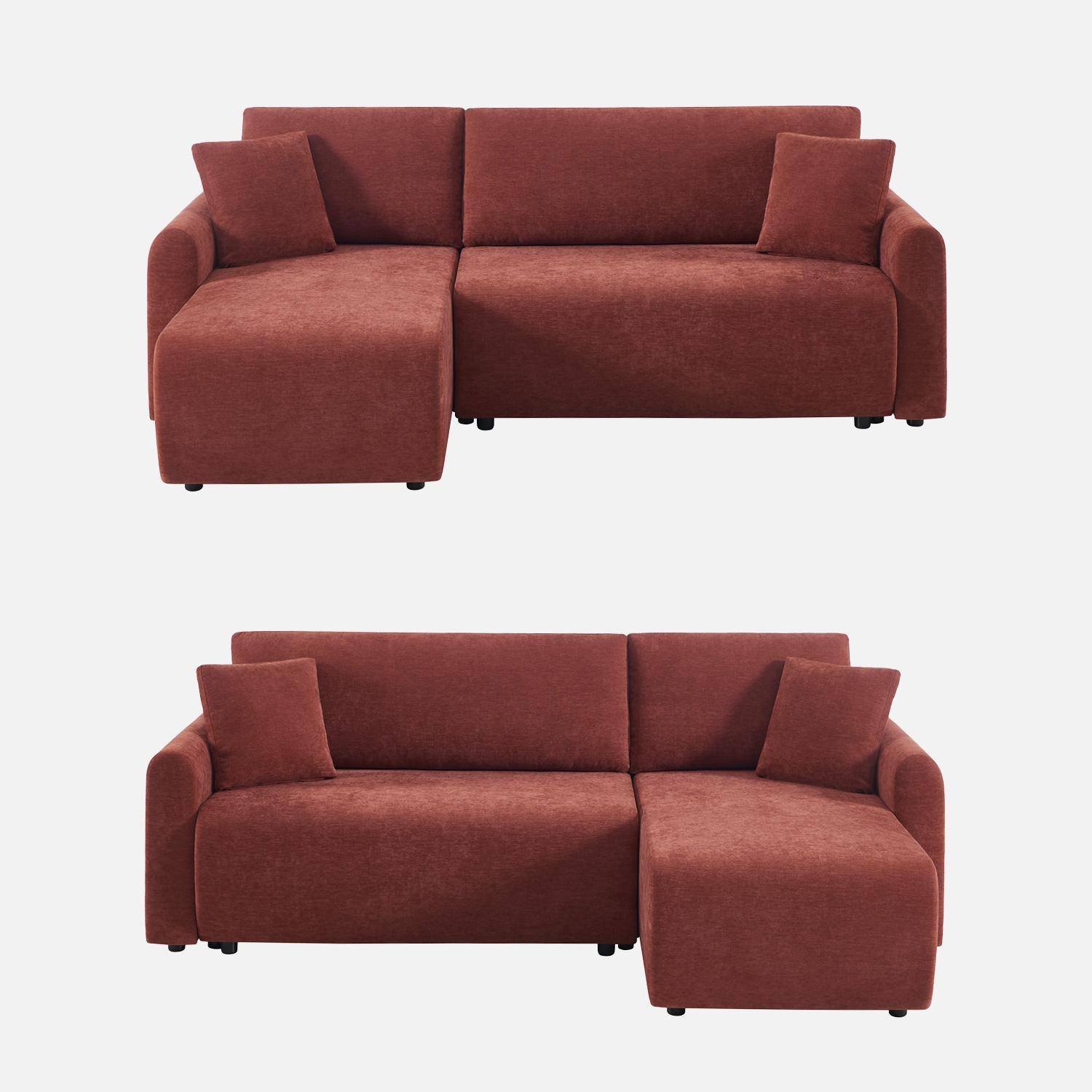 Sofá de canto reversível de tecido chenille com baú, 3 lugares, Berlin, Tijolo, 205x142x78 cm Photo2