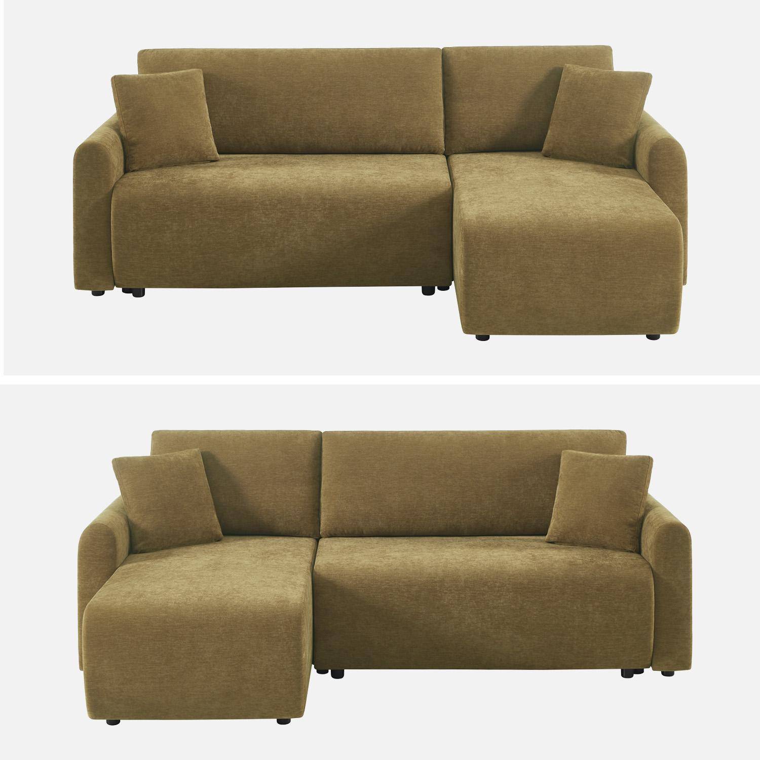 Reversible corner 3-seater sofa, convertible,  with storage and fabric upholstery yellow ochre 205x142x78 cm - Berlin Photo2