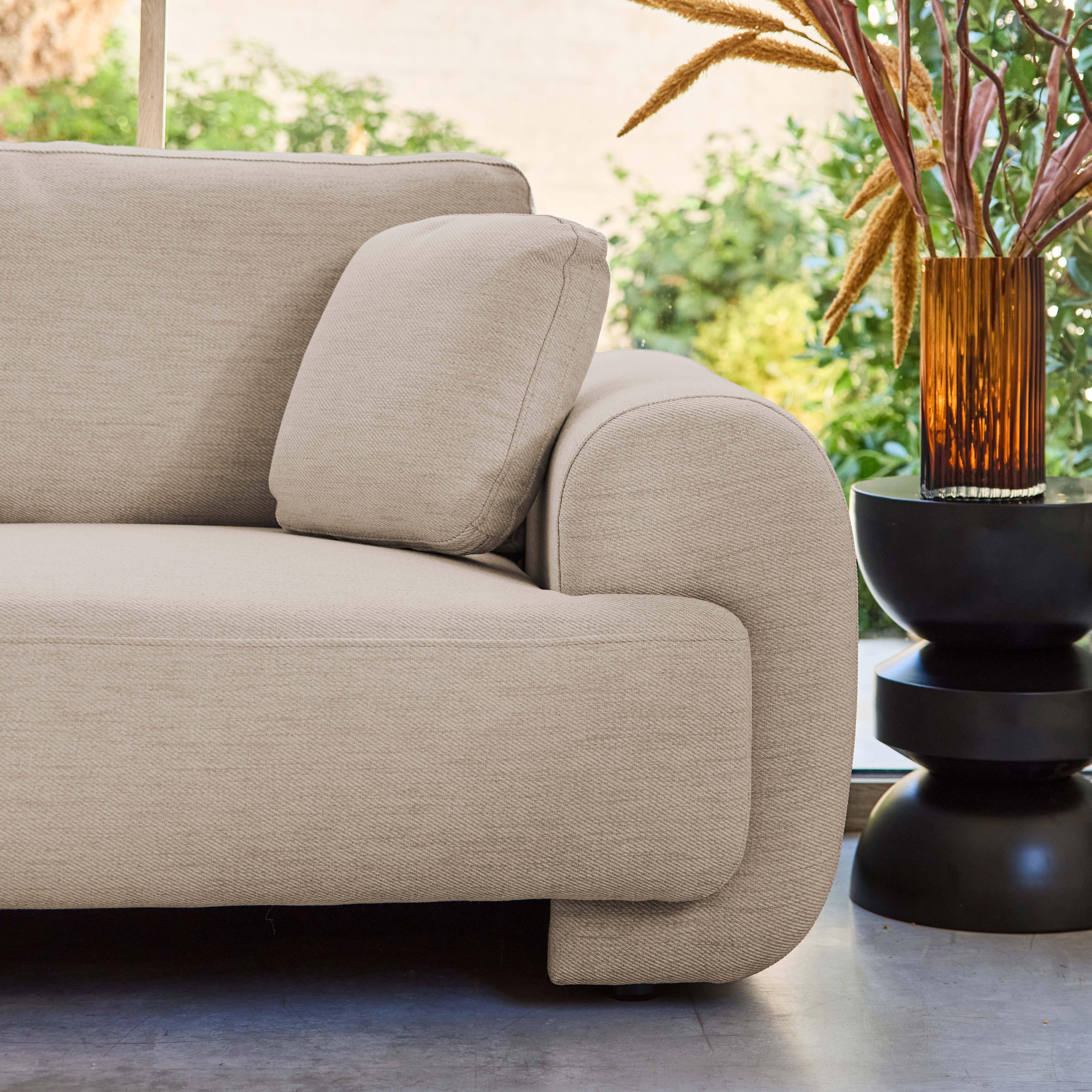Left corner 3-seater sofa with round legs and fabric in beige 231x160x88 cm - Zenio Photo2