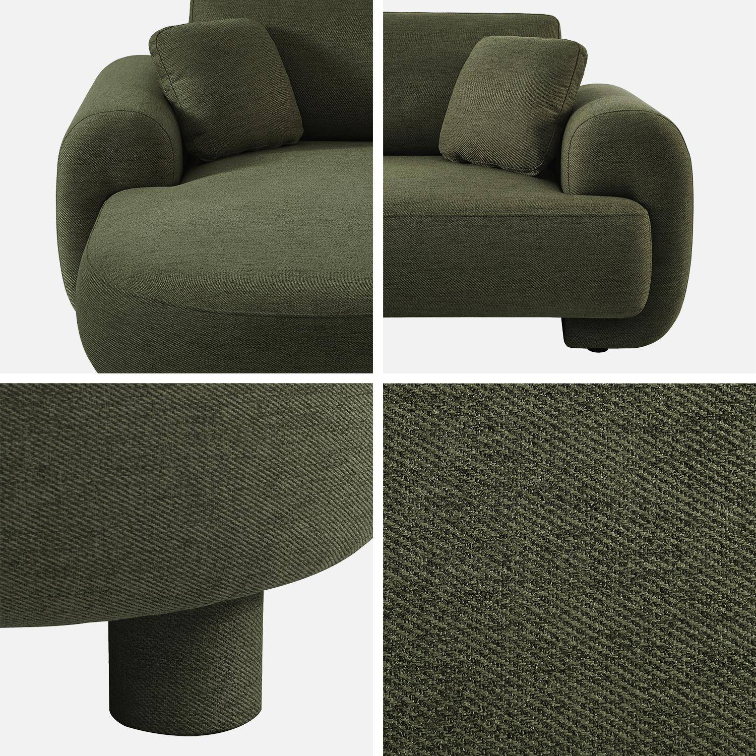Left corner 3-seater sofa with round legs and fabric in khaki green 231x160x78 cm - Zenio,sweeek,Photo7