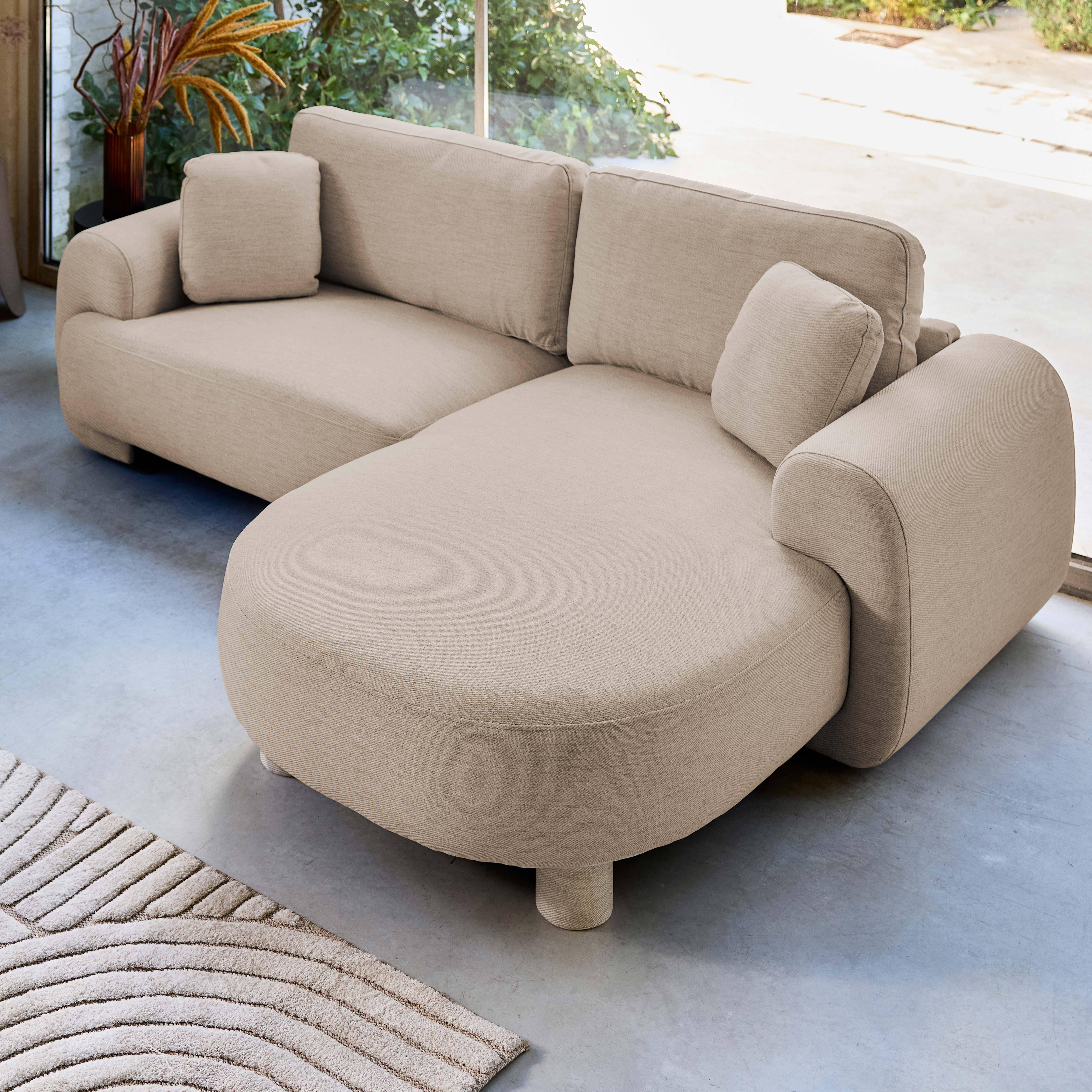 Right corner 3-seater sofa with round legs and fabric in beige 231x160x88 cm - Zenio Photo2