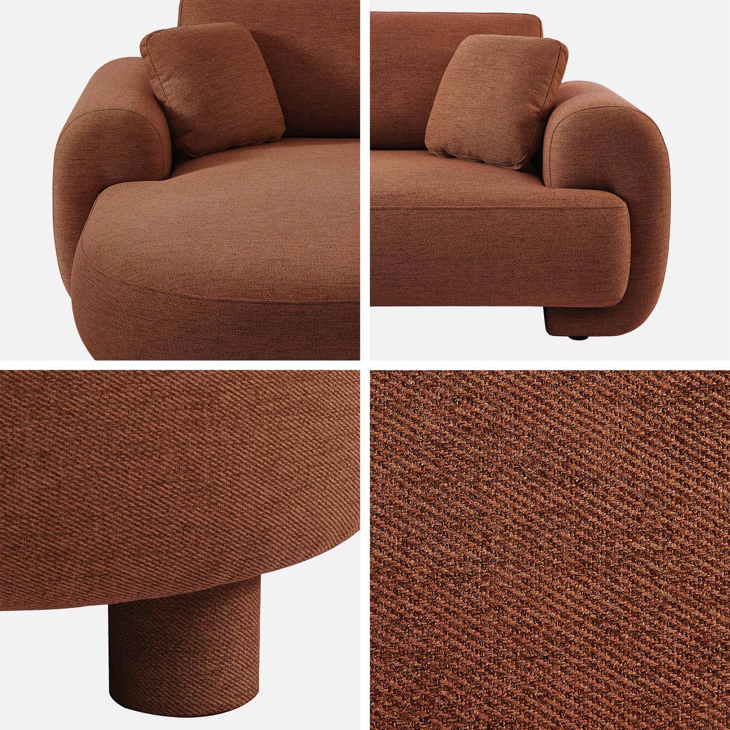 Right corner 3-seater sofa with round legs and fabric in terracotta 231x160x78 cm - Zenio Photo7