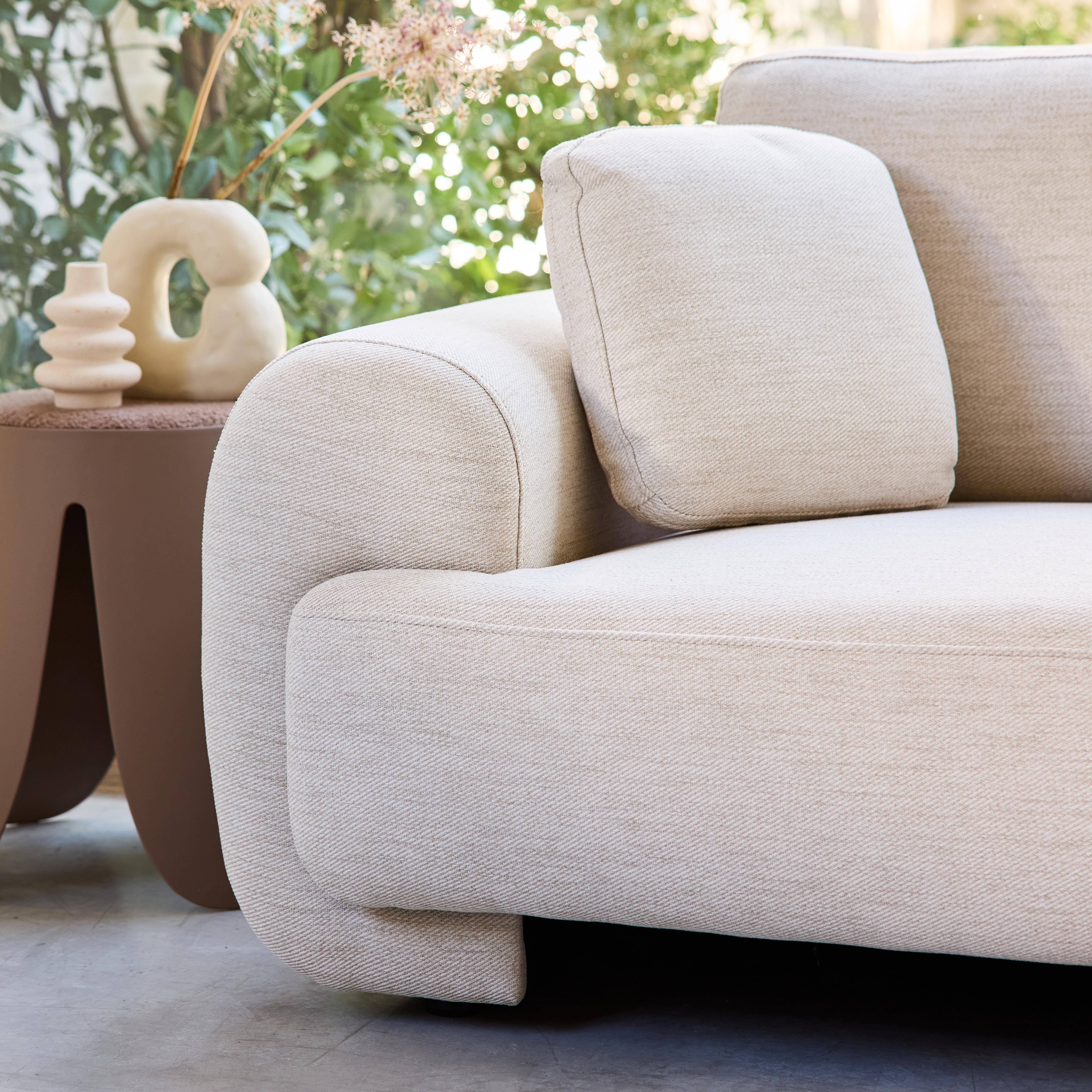 Right corner 3-seater sofa with round legs and fabric in cream 231x160x88 cm - Zenio Photo3