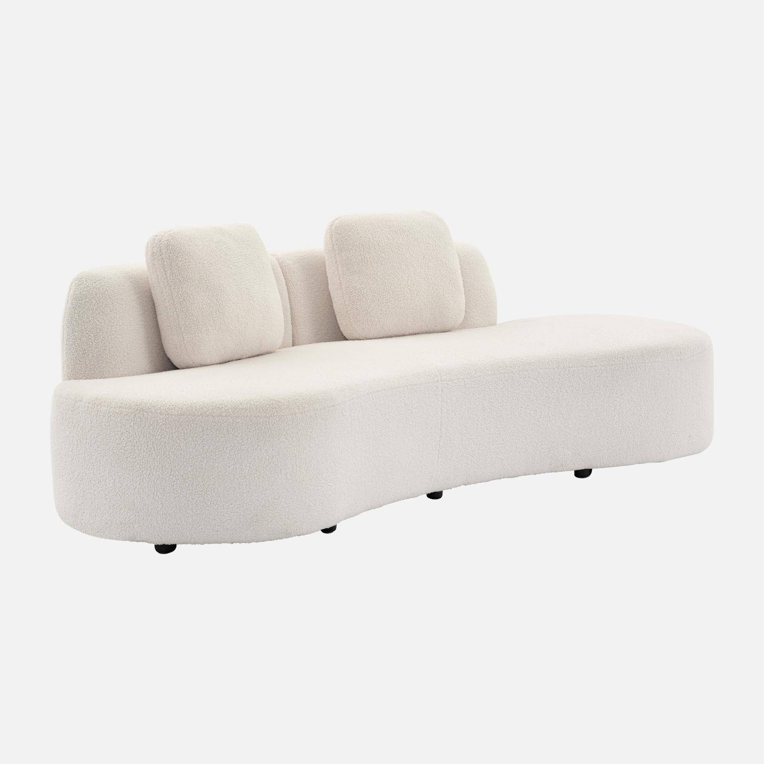 Organic 3-seater sofa with comma shape and bouclé fabric cream 232x97x68 cm - Wave Photo4