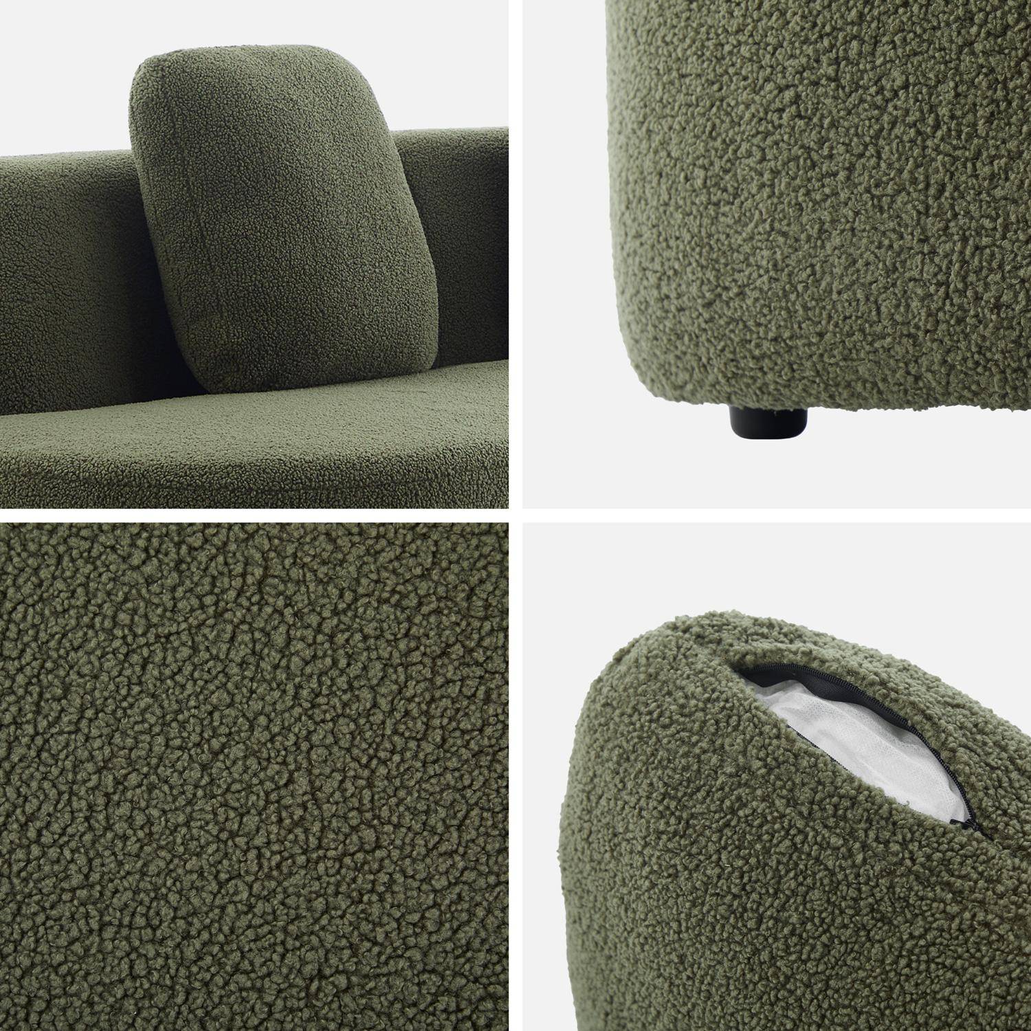 Organic 3-seater sofa with comma shape and bouclé fabric khaki green 232x97x68 cm - Wave Photo6