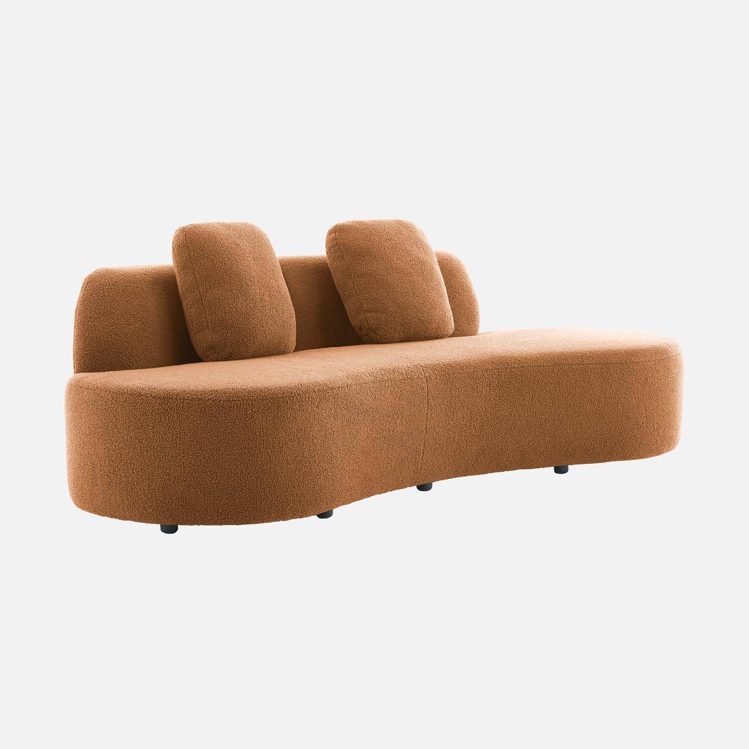 Organic 3-seater sofa with comma shape and bouclé fabric camel 232x97x68 cm - Wave Photo4