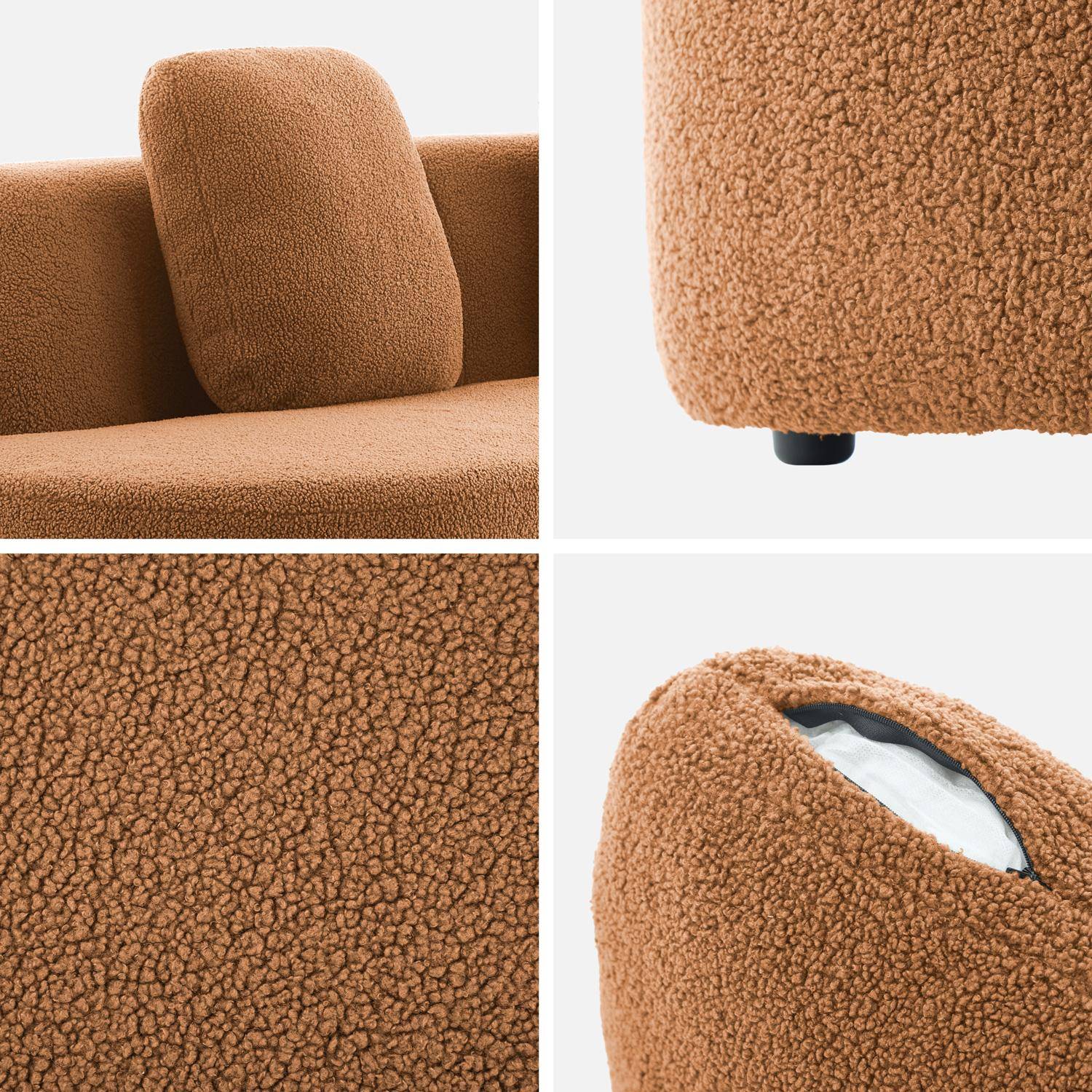 Organic 3-seater sofa with comma shape and bouclé fabric camel 232x97x68 cm - Wave Photo6