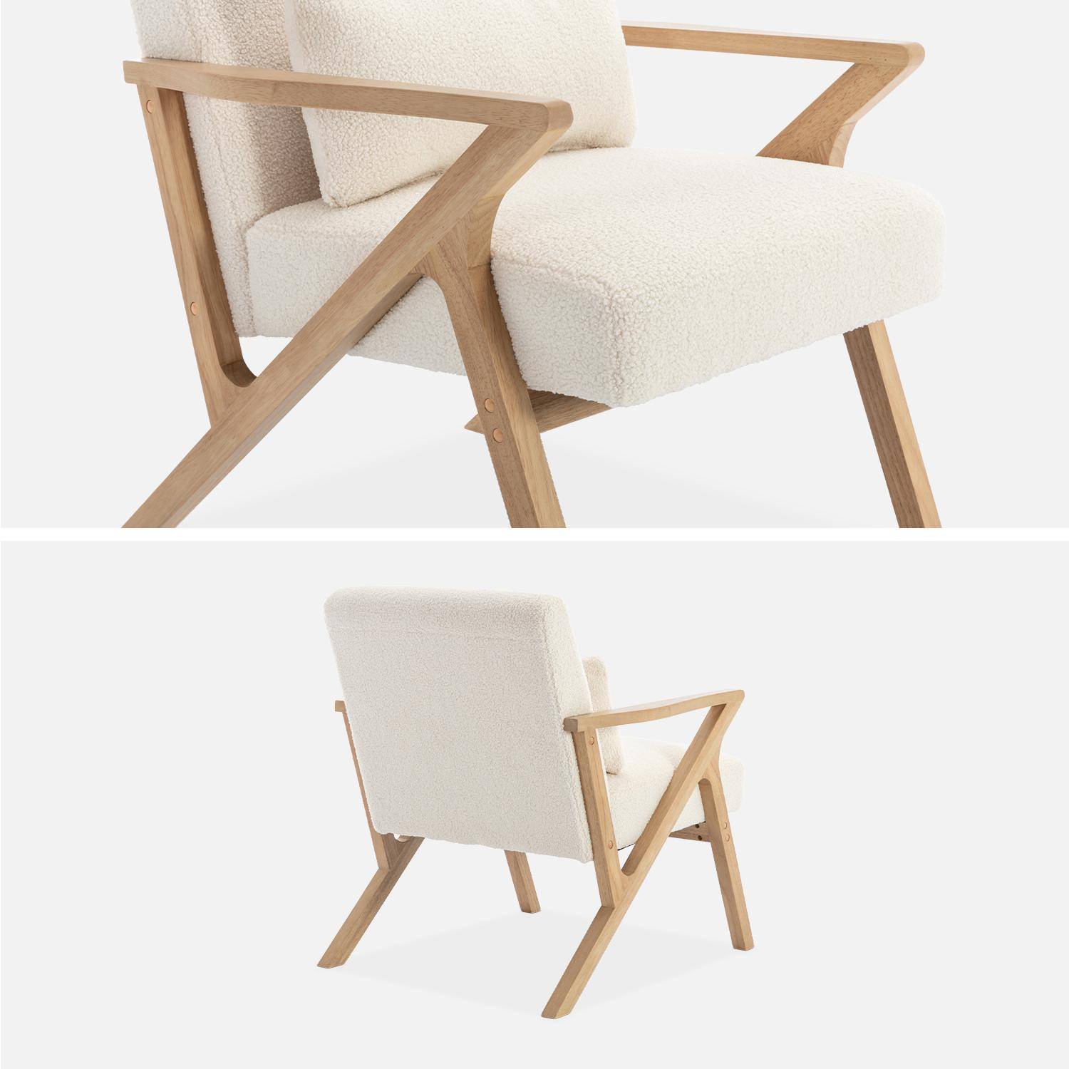 Scandinavian armchair rubberwood and boucle cream 70.5x75x81 cm - Antoine Photo4