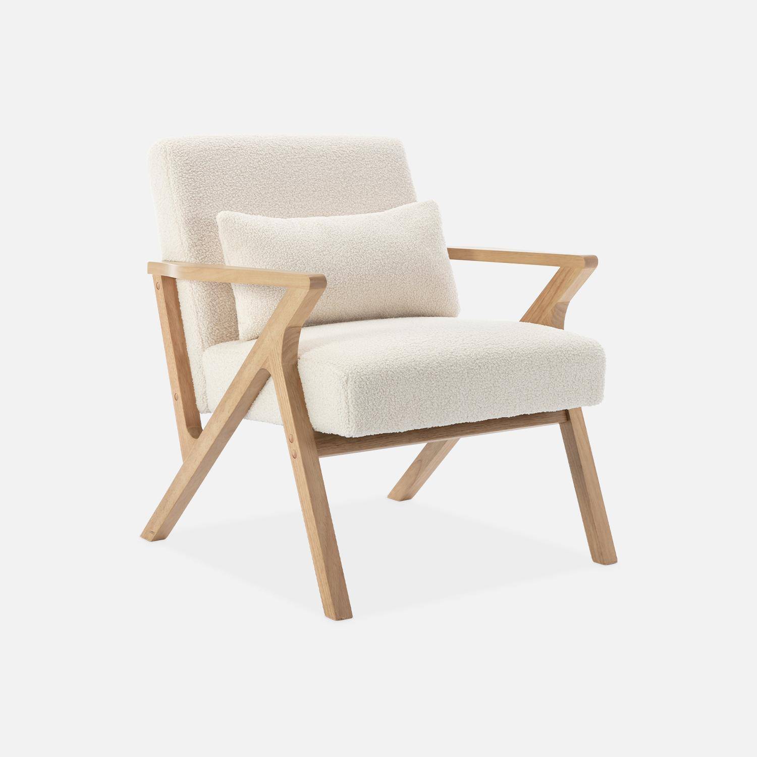 Scandinavian armchair rubberwood and boucle cream 70.5x75x81 cm - Antoine Photo3